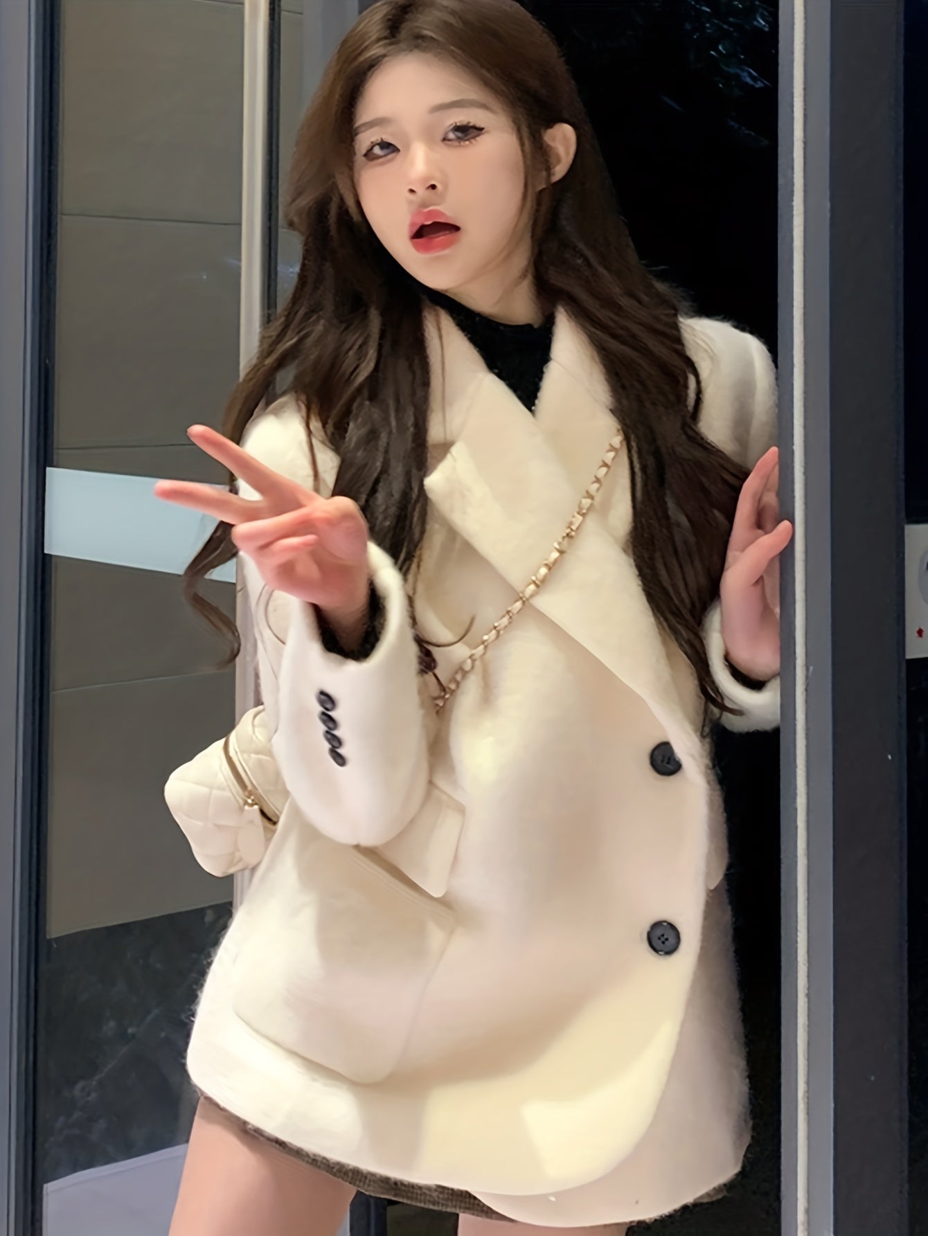 vlovelaw Solid Button Front Coat, Casual Long Sleeve Warm Outwear, Women's Clothing