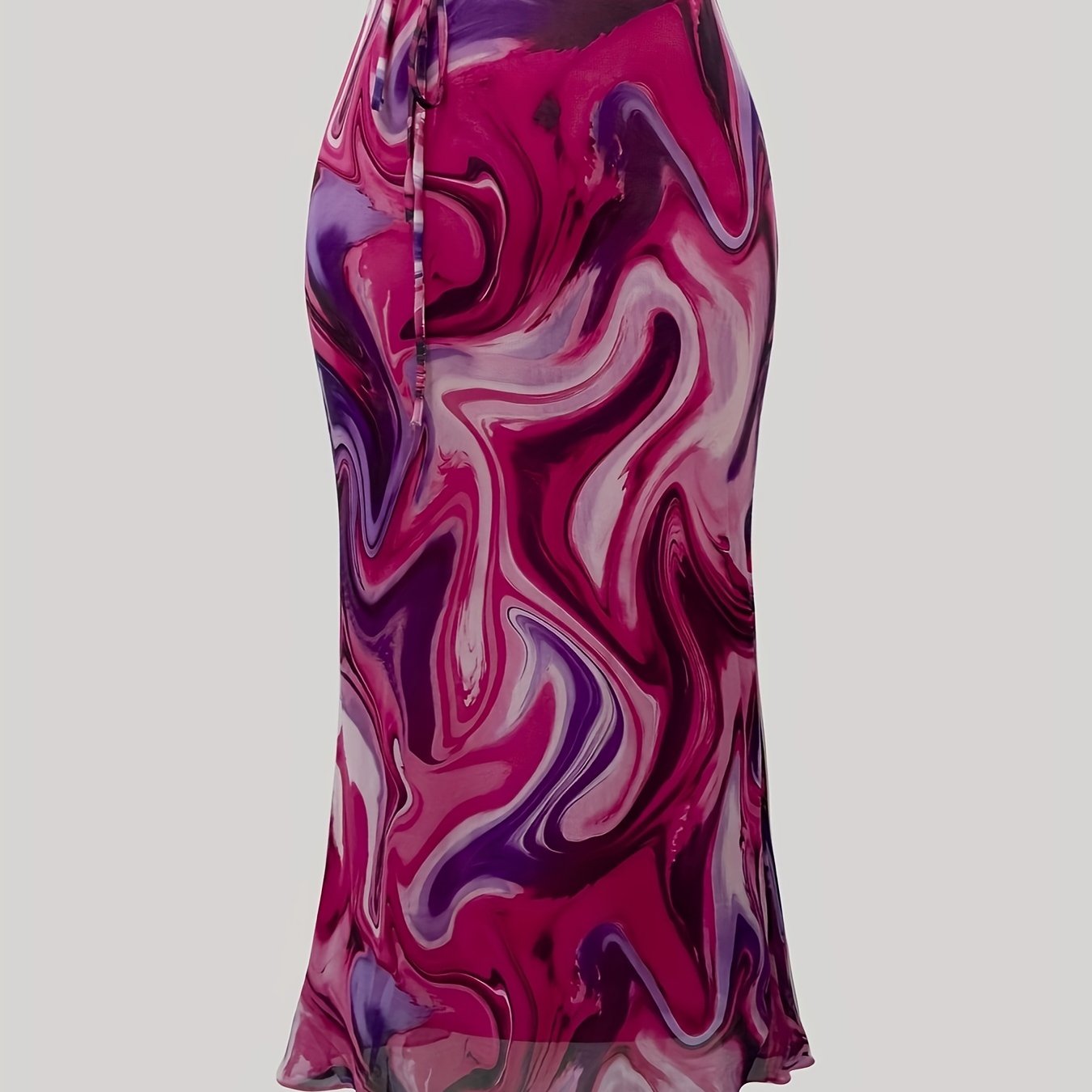All Over Print Tie Waist Mesh Skirt, Casual Skirt For Spring & Summer, Women's Clothing
