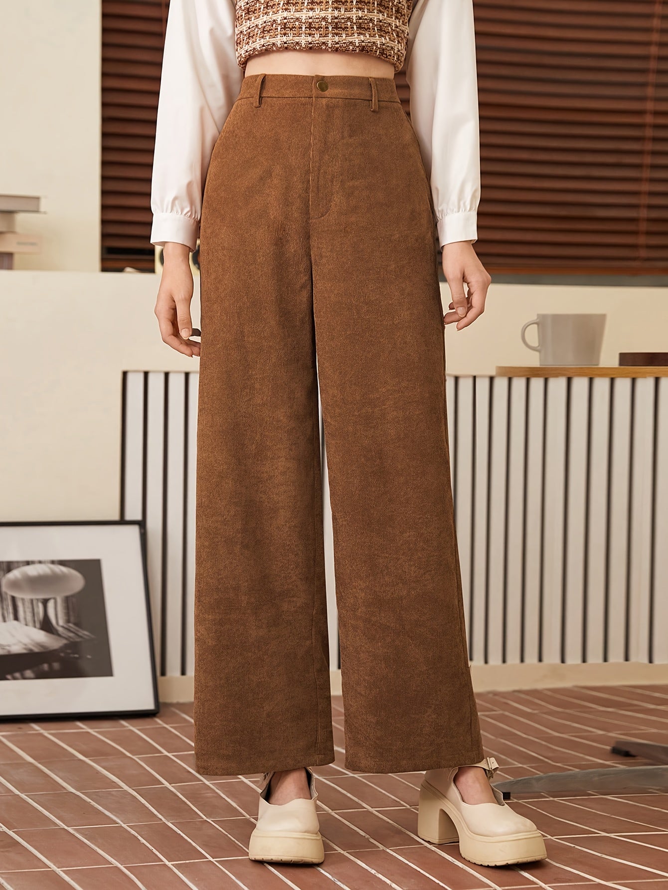 vlovelaw Solid Color Wide Leg Pants, Casual High Waist Pants For Every Day, Women's Clothing