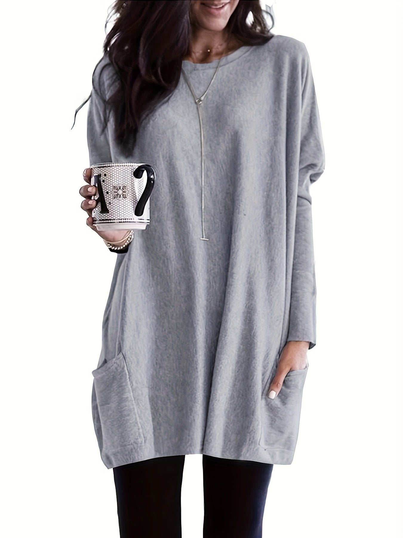 vlovelaw Solid Patched Pockets Pullover Sweatshirt, Casual Long Sleeve Sweatshirt For Spring & Fall, Women's Clothing
