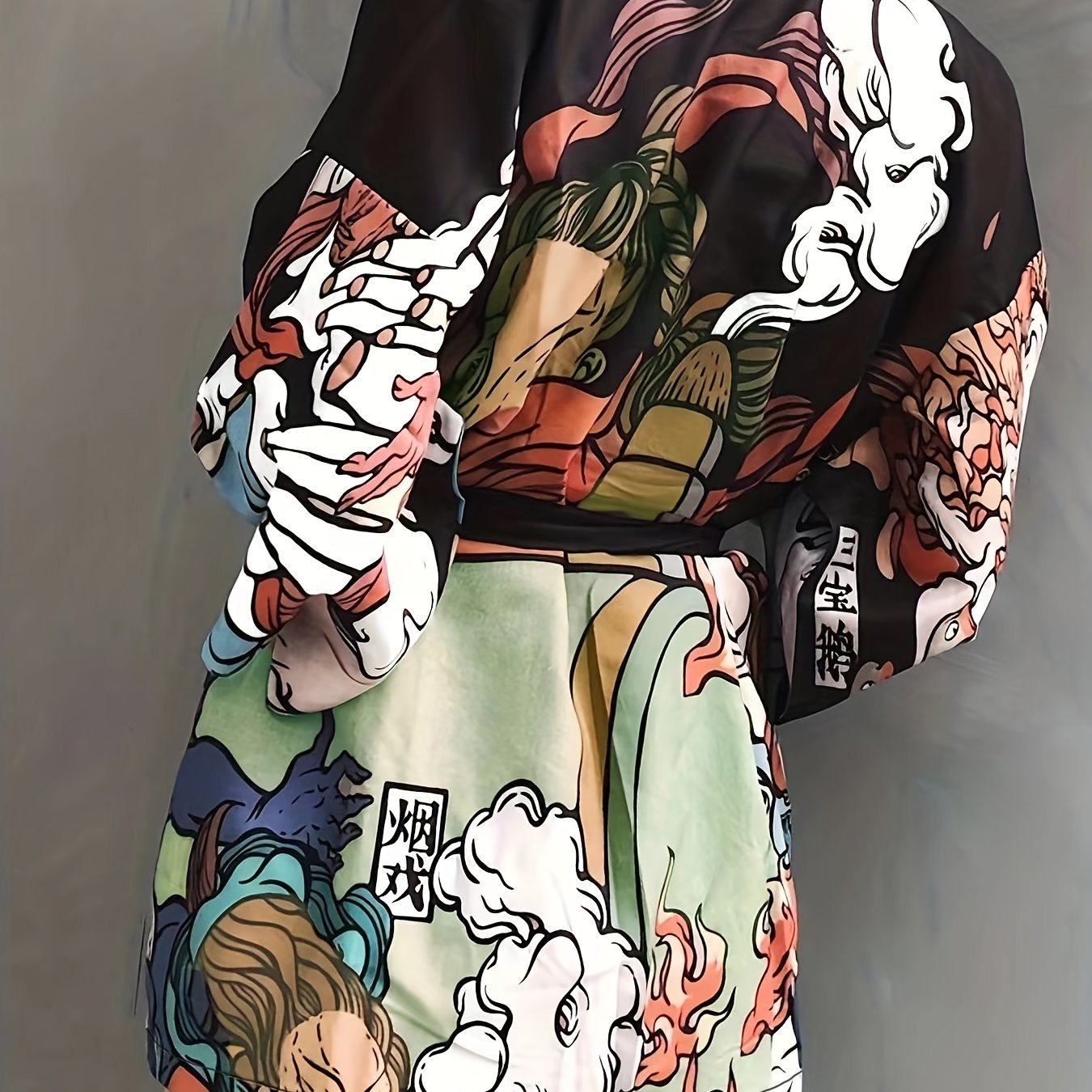 vlovelaw Allover Print Open Front Kimono, Bell Sleeve Cover Up Kimono For Spring & Summer, Women's Clothing