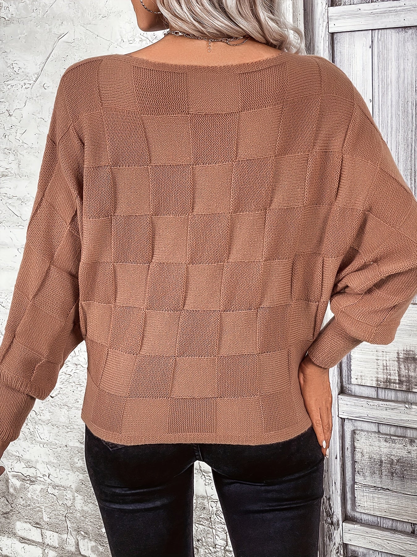 Solid Simple Knit Sweater, Casual Long Sleeve Boat Neck Sweater, Women's Clothing