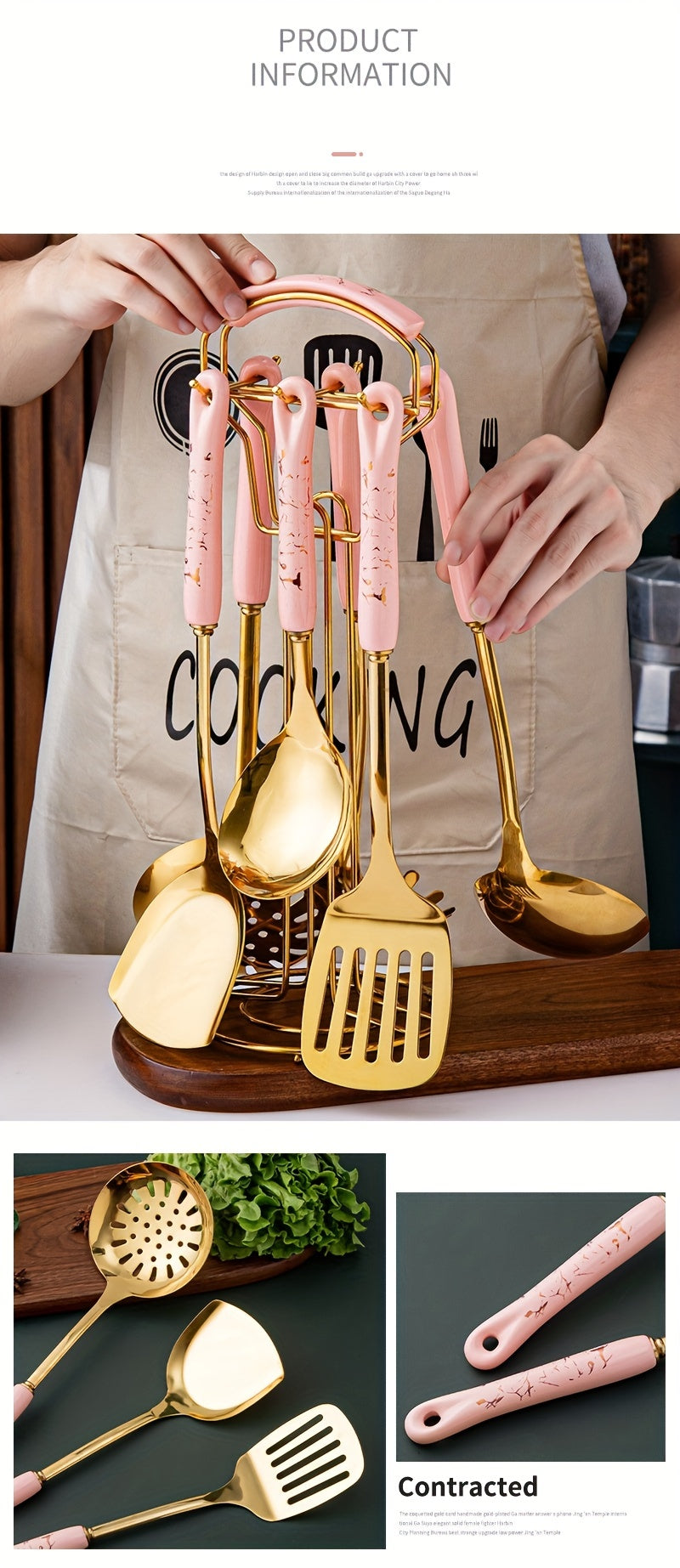 7pcs/set Kitchen Utensils Set Cooking Shovel Spoon Nordic Light Luxury Kitchenware Set Cooking Shovel Spoon Ceramic Handle Stainless Steel Spatula Soup Spoon Kitchen Supplies Party Favors Chrismas Gifts, Halloween GiftS Novelty Tool