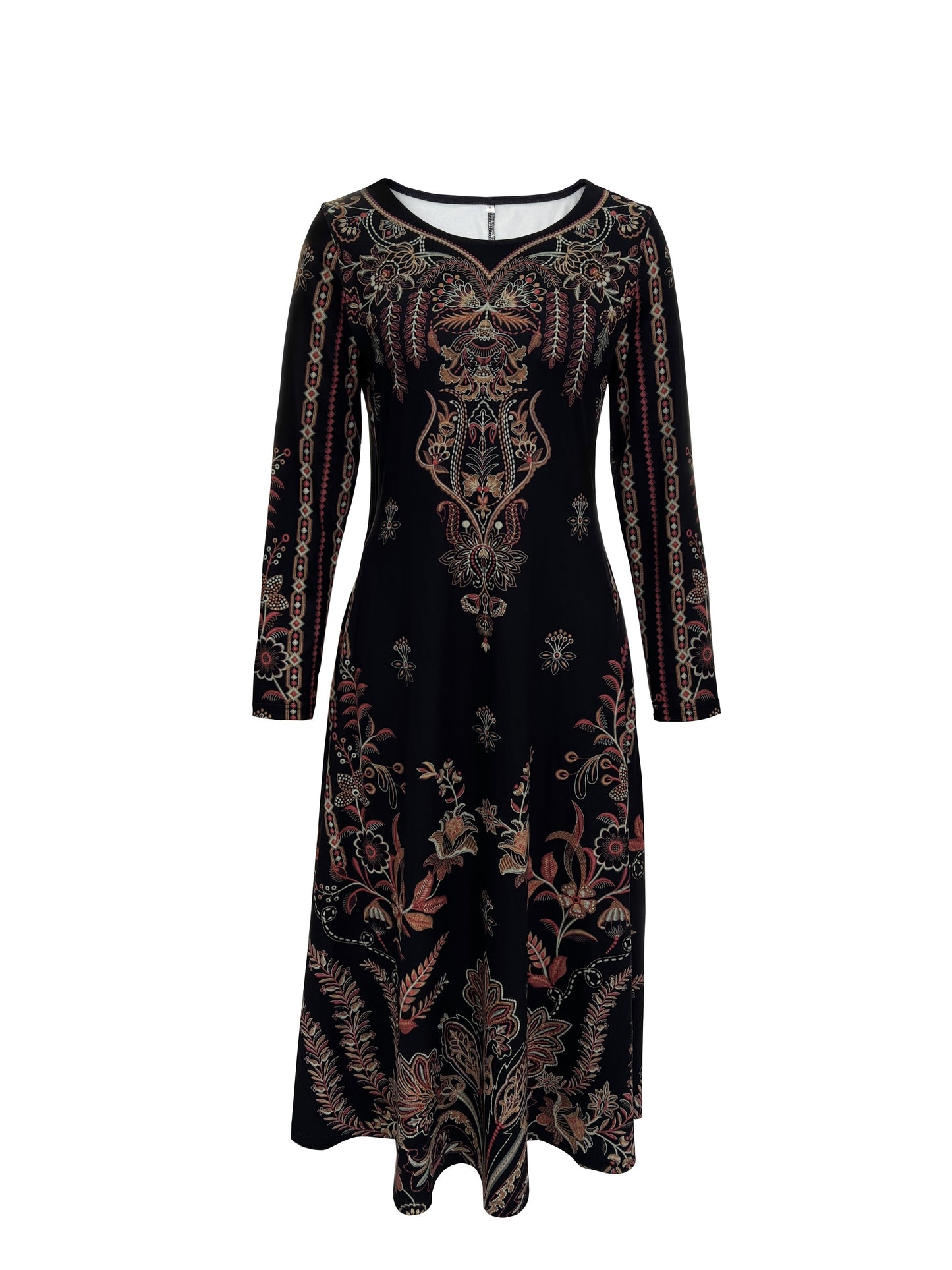 vlovelaw Floral Print Crew Neck Dress, Elegant Long Sleeve Dress For Spring & Fall, Women's Clothing