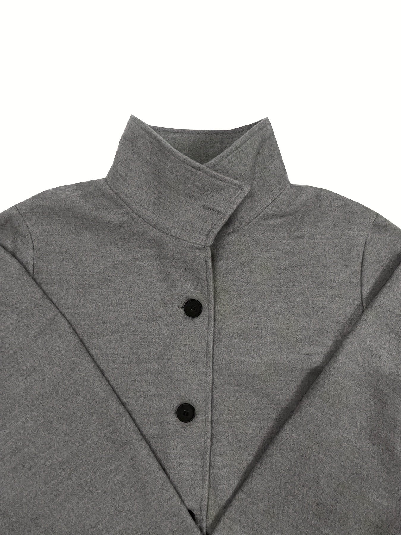 vlovelaw Plus Size Casual Coat, Women's Plus Solid Long Sleeve Button Up Stand Collar Tunic Coat With Pockets