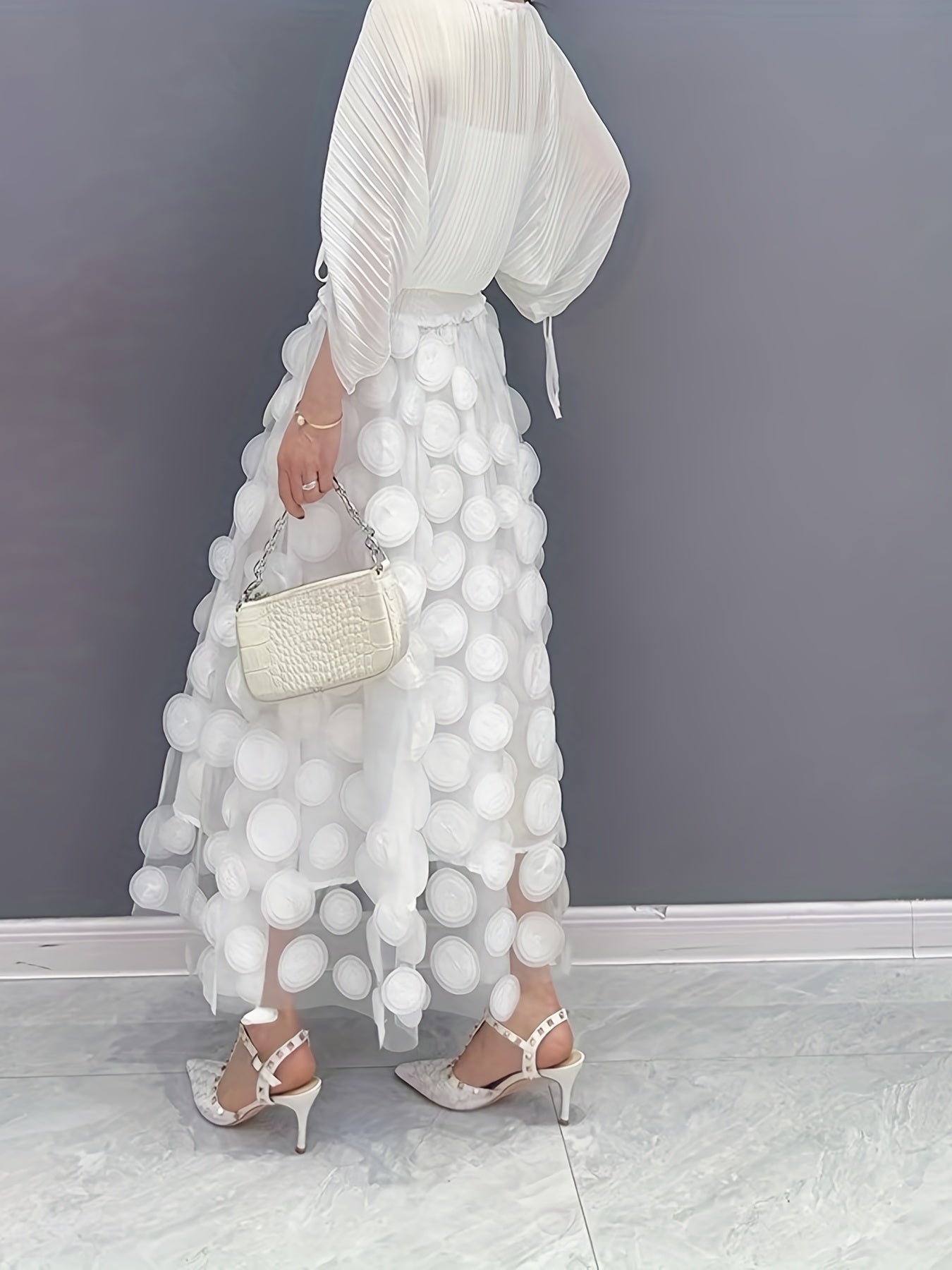 vlovelaw Applique High Waist Skirts, Elegant Maxi Skirts For Spring & Summer, Women's Clothing