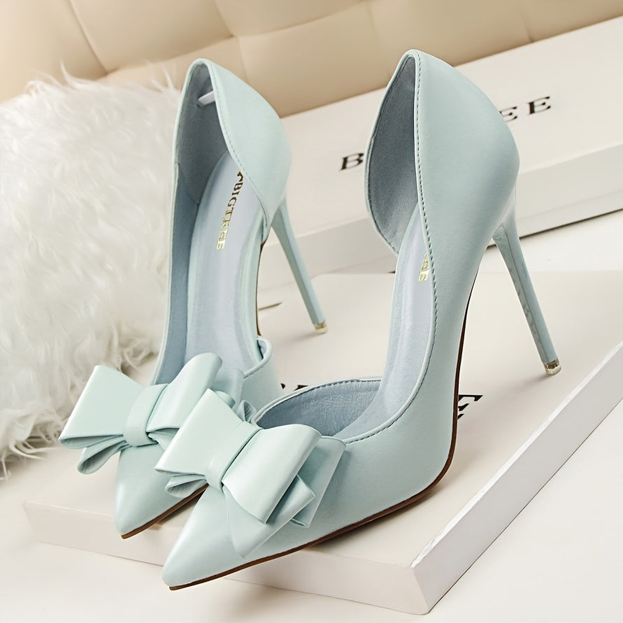 vlovelaw Women's Elegant Bowknot Decor Stiletto Heels, Fashion Pointed-Toe Pumps, Cut-Out Side Design Heels