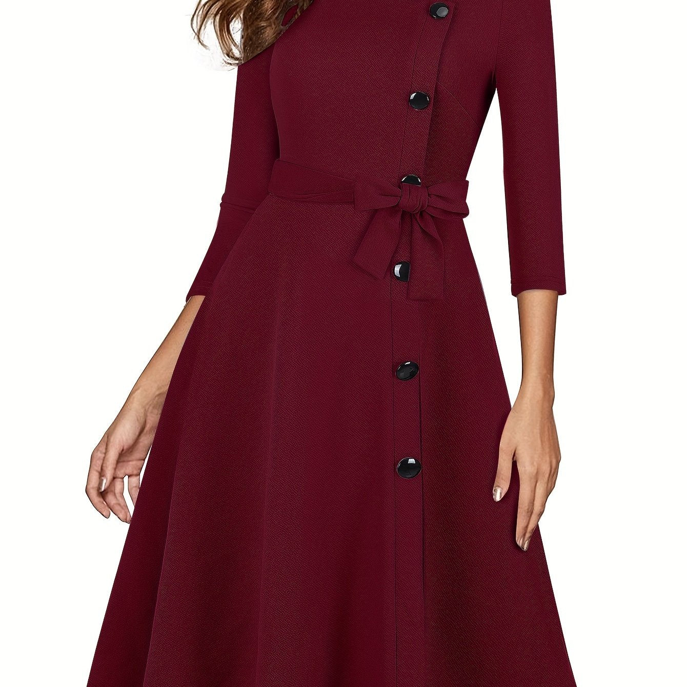 vlovelaw Asymmetrical Neck Solid Dress, Elegant 3/4 Sleeve Mini Dress, Women's Clothing