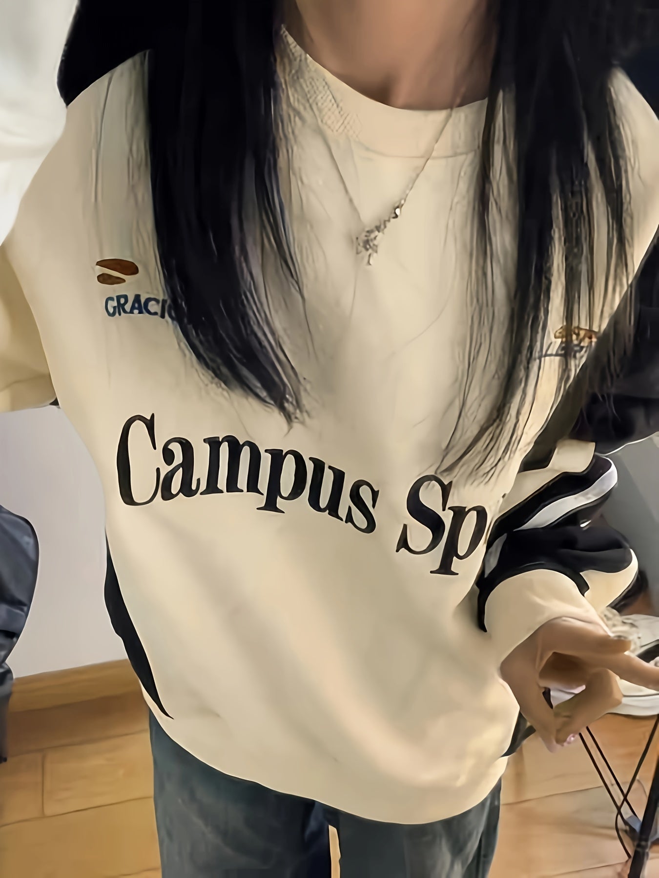 Y2K Streetwear Sweatshirt, Casual Raglan Sleeve Crew Neck Sweatshirt For Fall & Winter, Women's Clothing