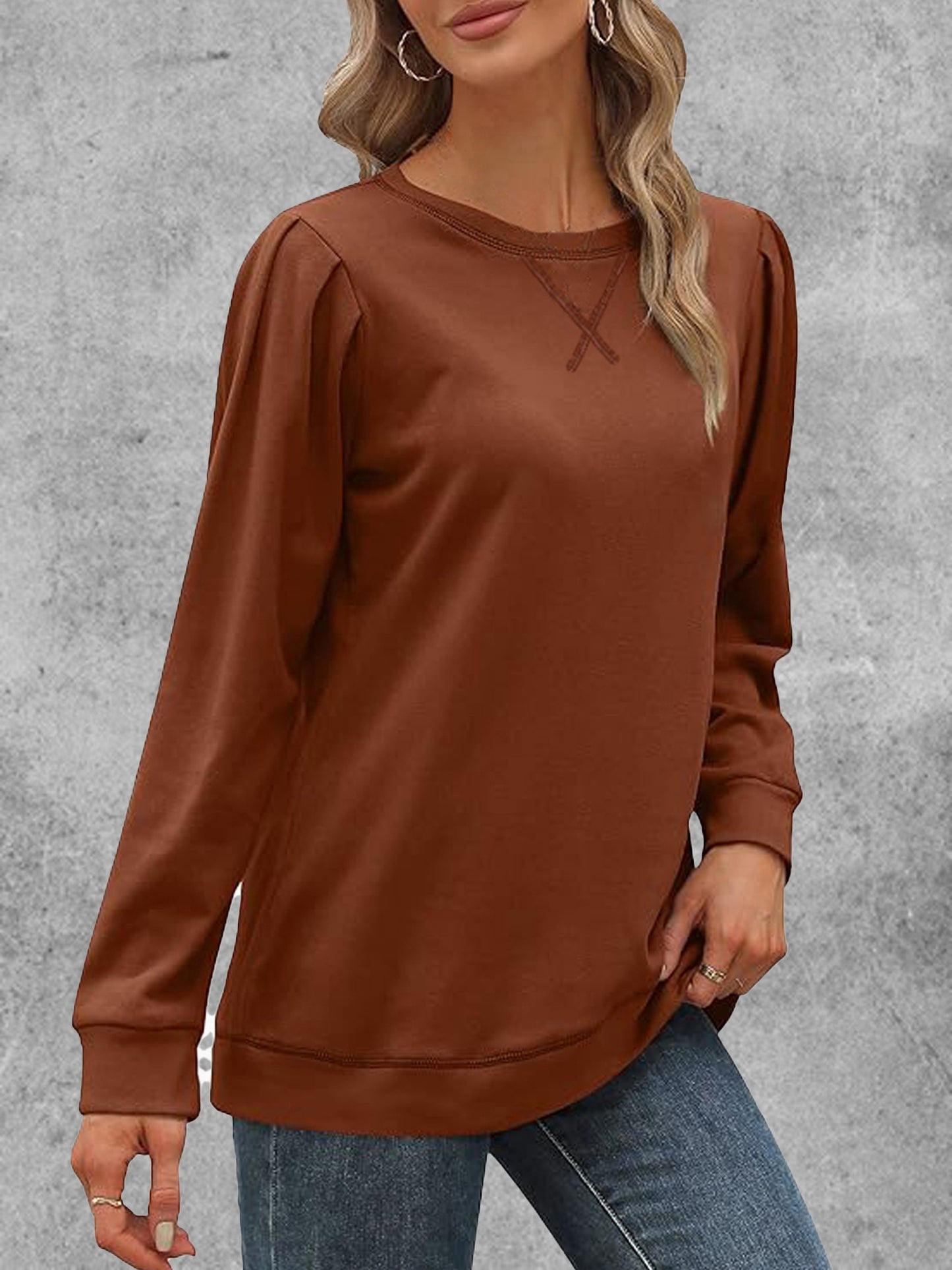 Solid Crew Neck T-Shirt, Casual Long Sleeve Top For Spring & Fall, Women's Clothing