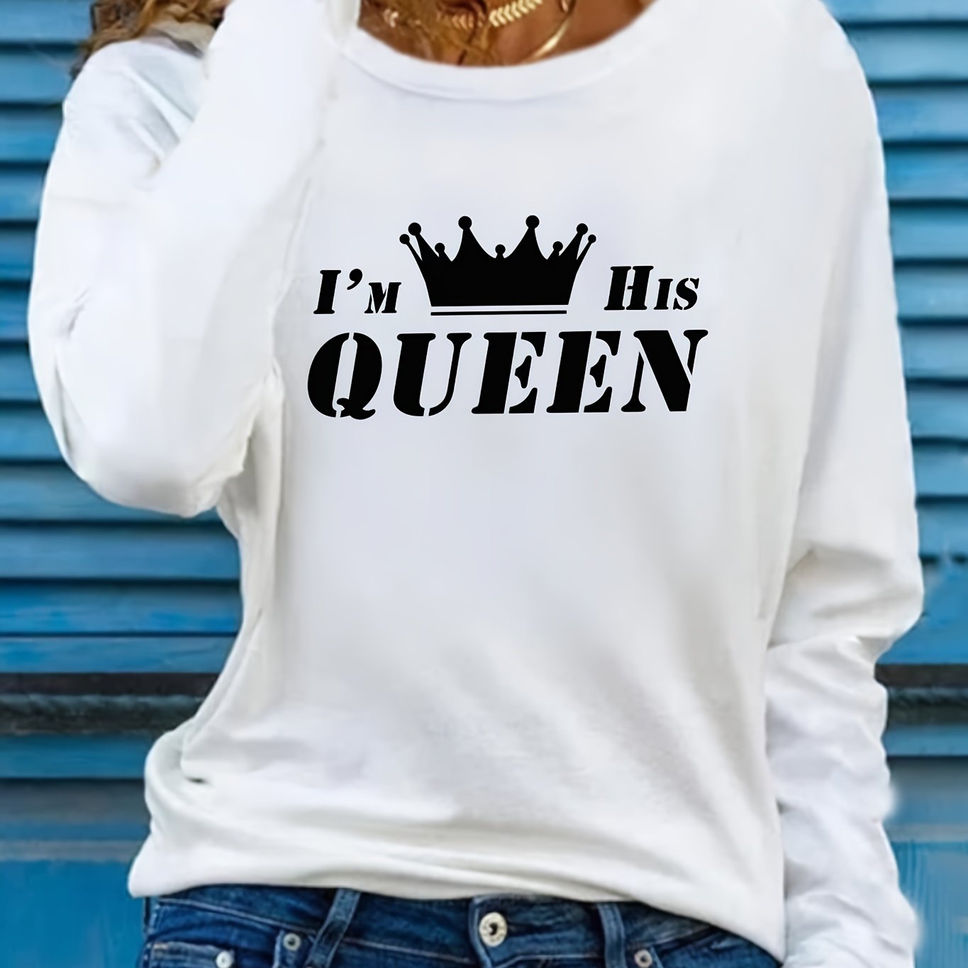 letter print t-shirt, long sleeve crew neck casual top for spring & fall, women's clothing