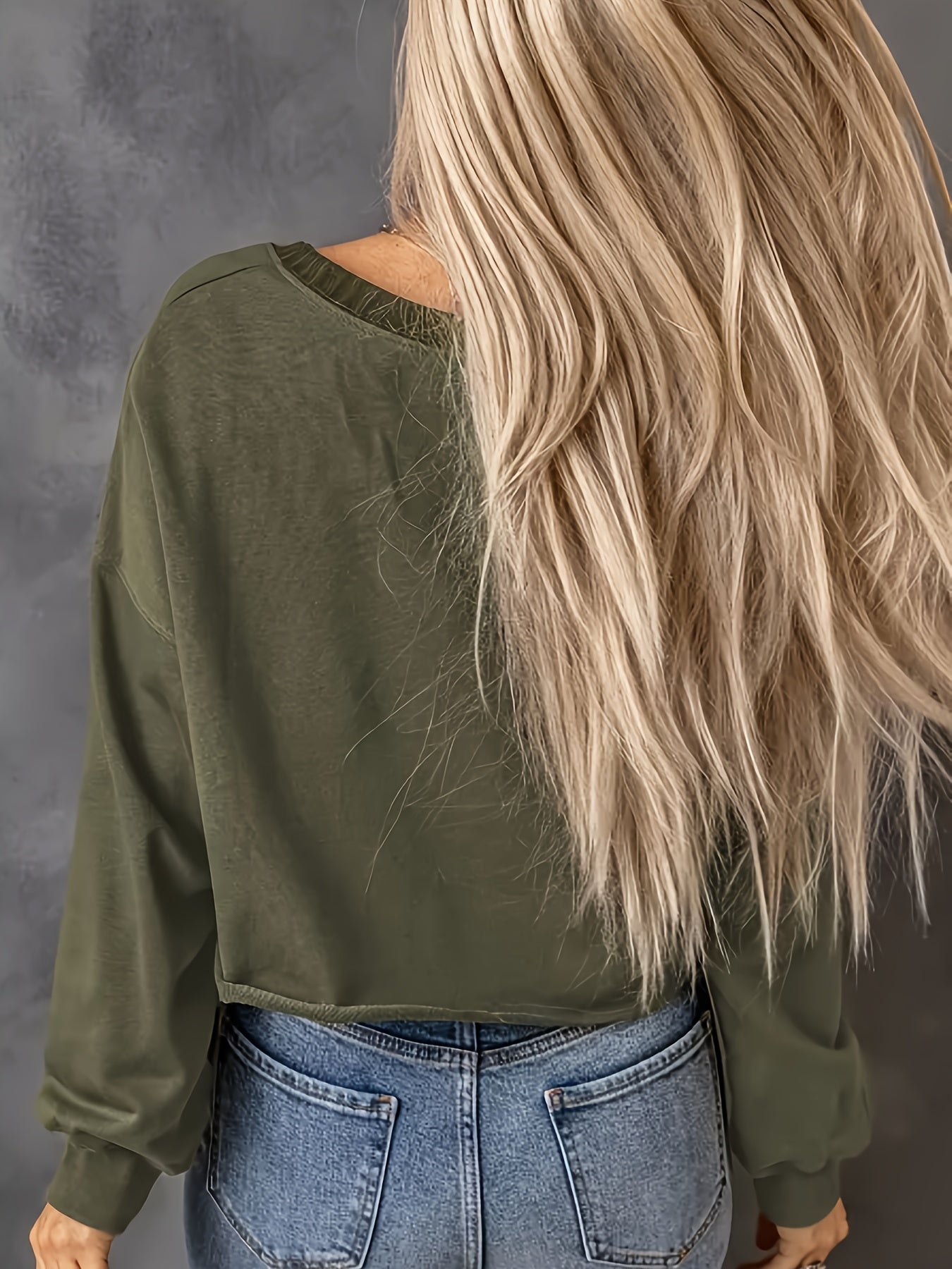 vlovelaw  Color Block Crew Neck Sweatshirt, Casual Long Sleeve Drop Shoulder Crop Sweatshirt, Women's Clothing