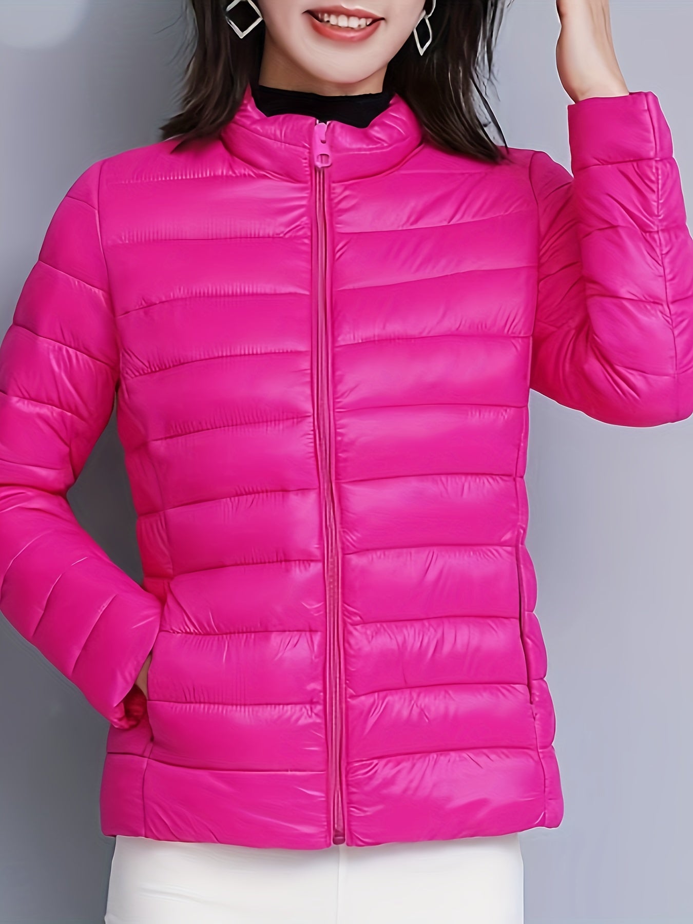 vlovelaw Zip Up Warm Hooded Coat, Casual Solid Long Sleeve Winter Outerwear, Women's Clothing