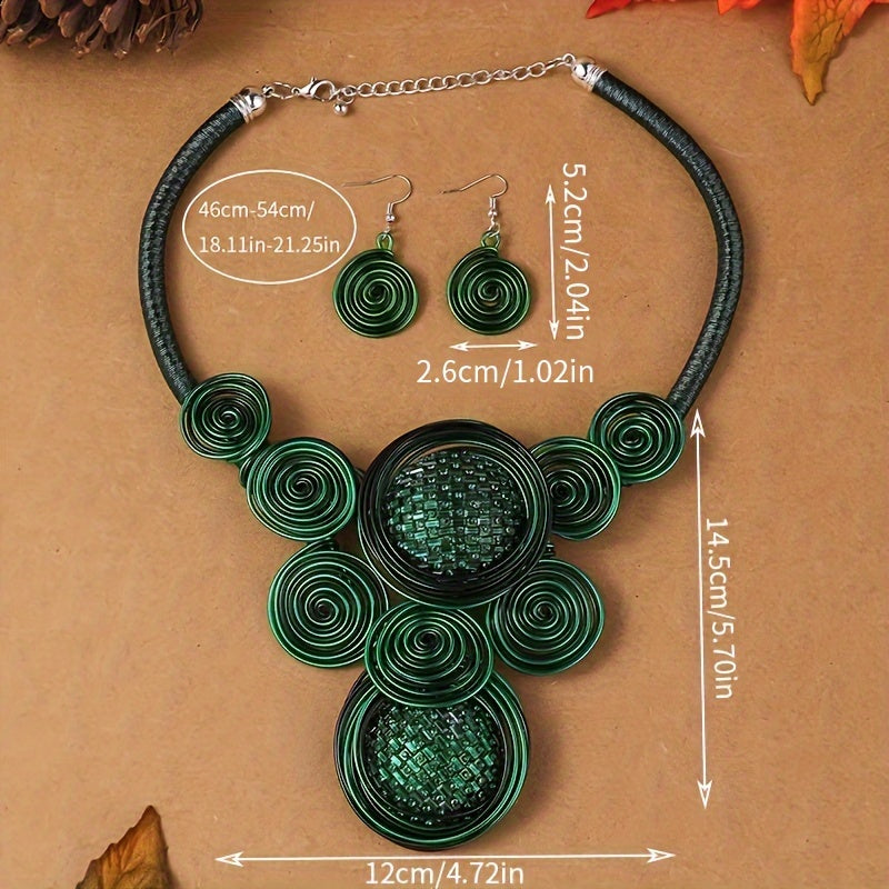 1 Pair Of Earrings + 1 Necklace Boho Style Jewelry Set Exaggerated Spiral Design Pick A Color U Prefer Match Daily Outfits Party Accessories