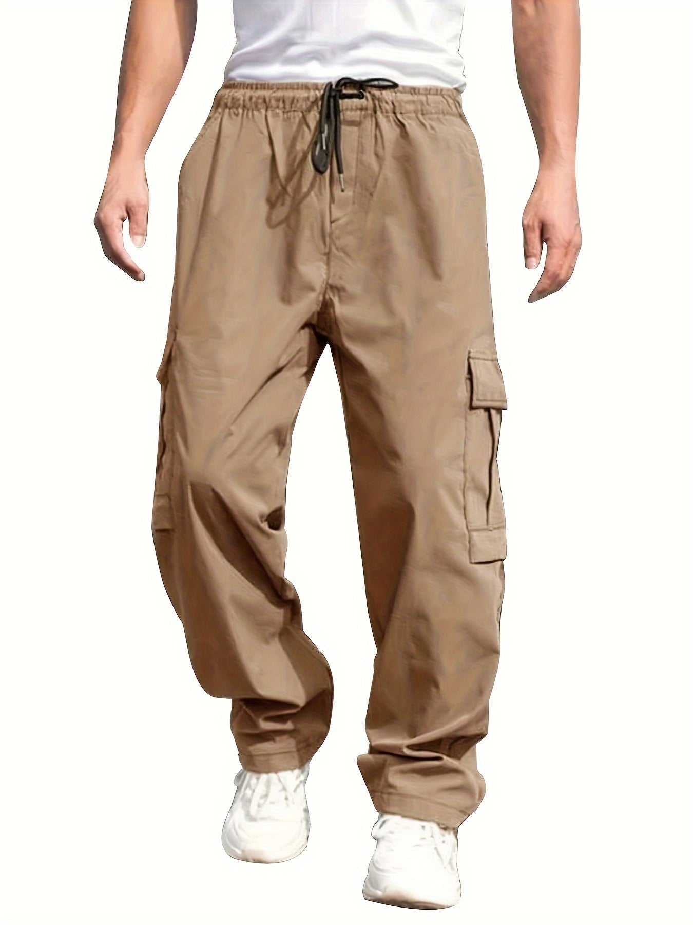 vlovelaw Trendy Solid Cargo Pants, Men's Multi Flap Pocket Trousers, Loose Casual Outdoor Pants, Men's Work Pants Outdoors Streetwear Hip Hop Style