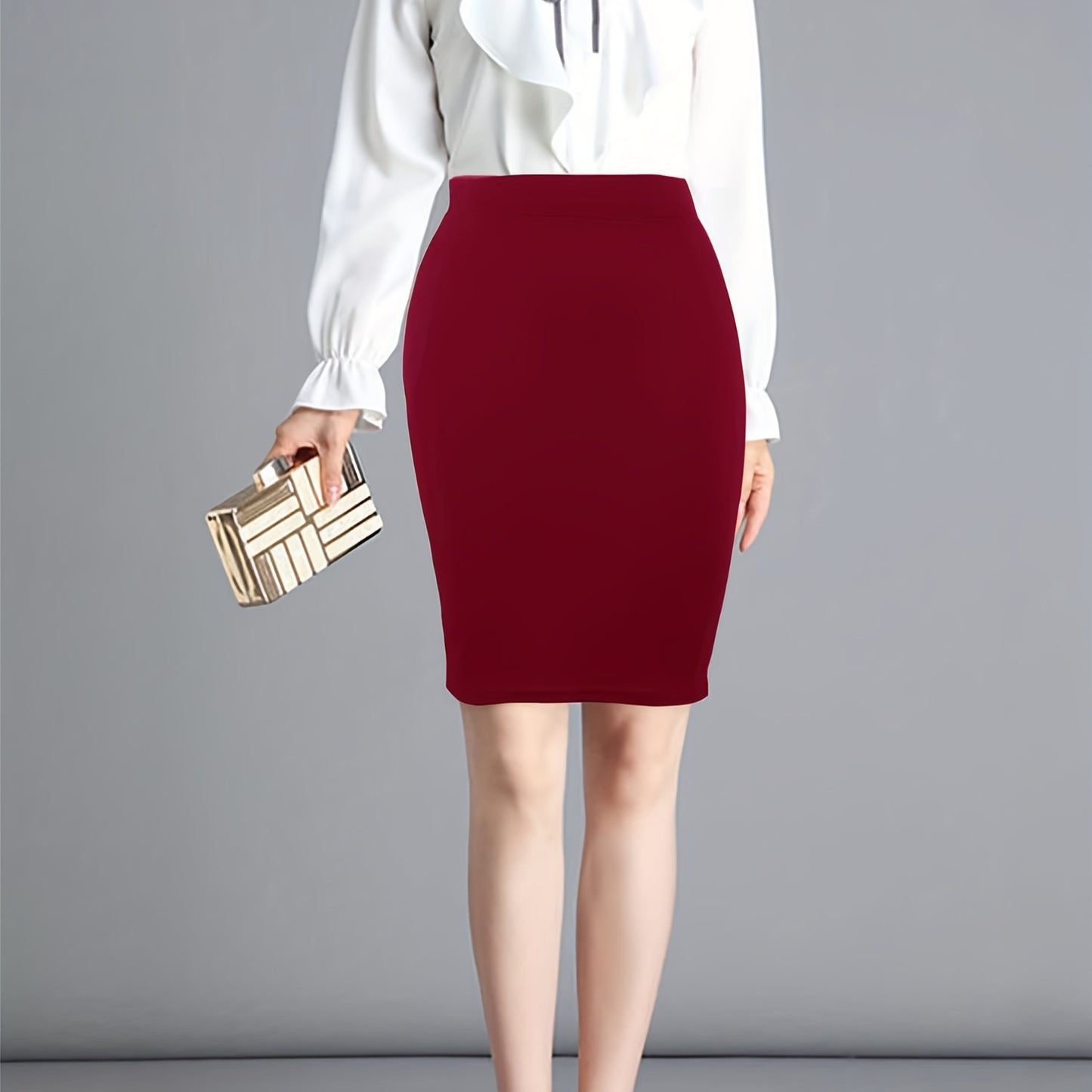 Solid Slit Bodycon Skirt, Elegant Skirt For Spring & Summer, Women's Clothing