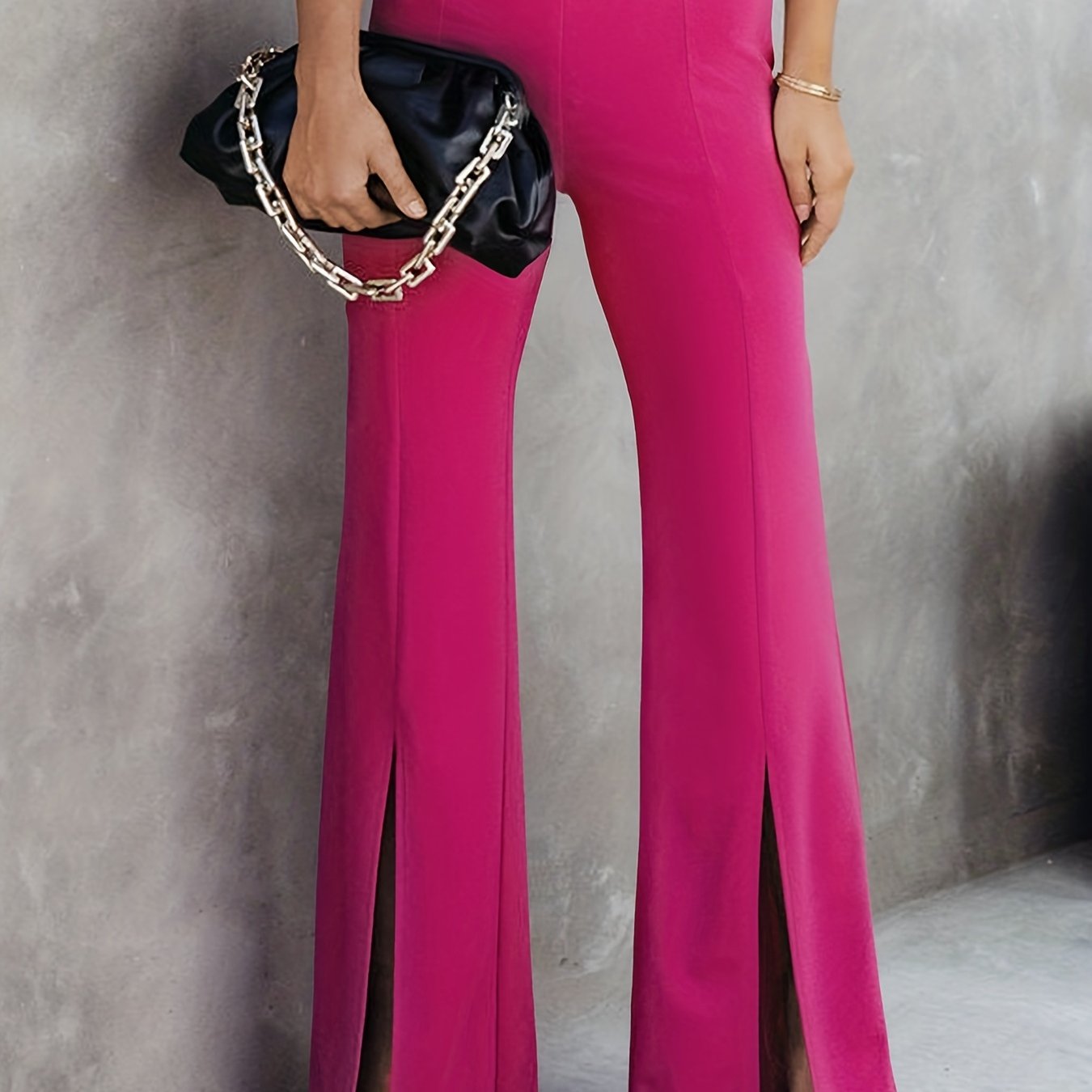 vlovelaw Split Hem Flare Leg Pants, Elegant High Waist Solid Fashion Comfy Spring Fall Work Pants, Women's Clothing