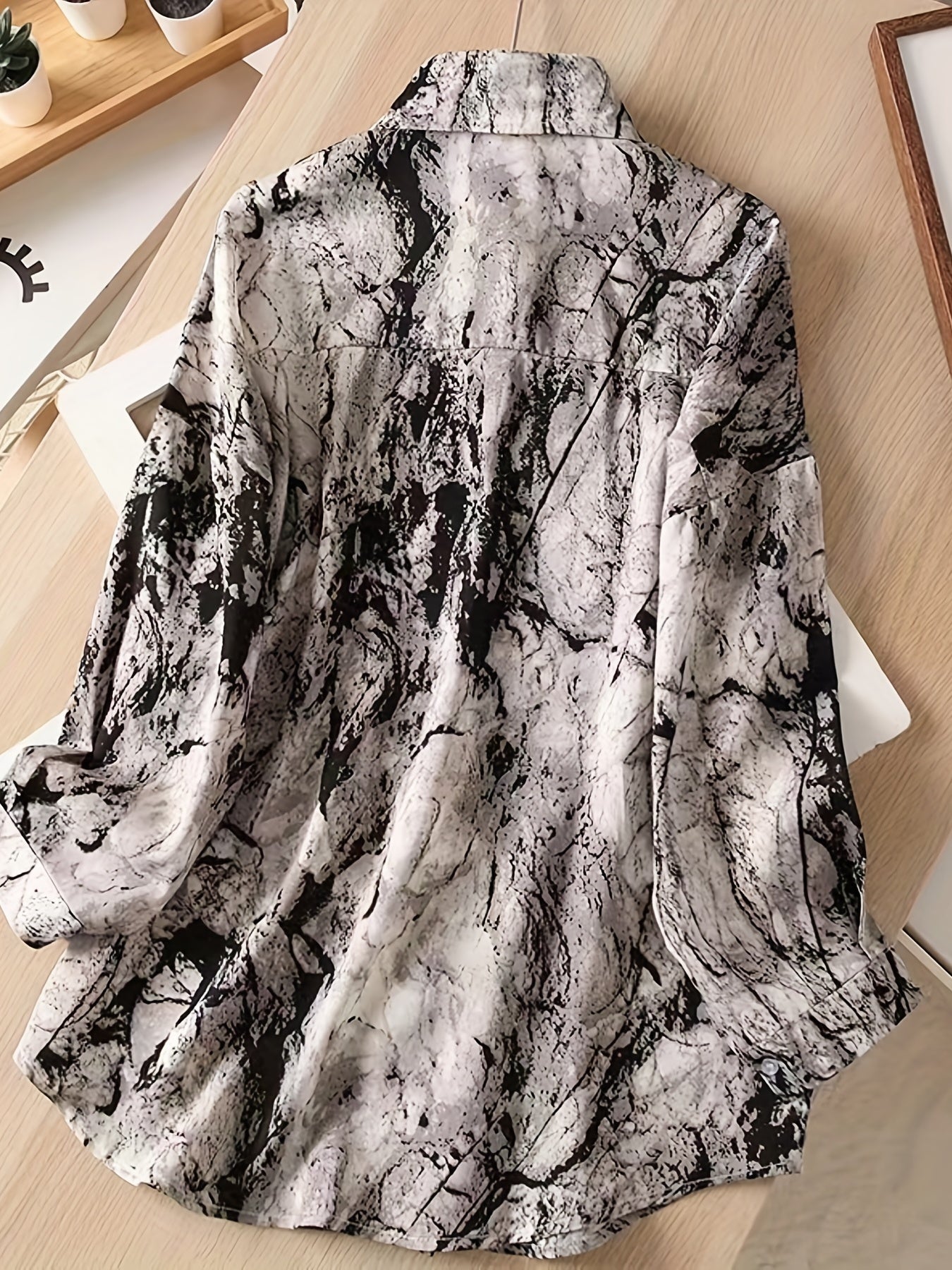 vlovelaw Allover Print Button Front Shirt, Casual Long Sleeve Shirt For Spring & Fall, Women's Clothing