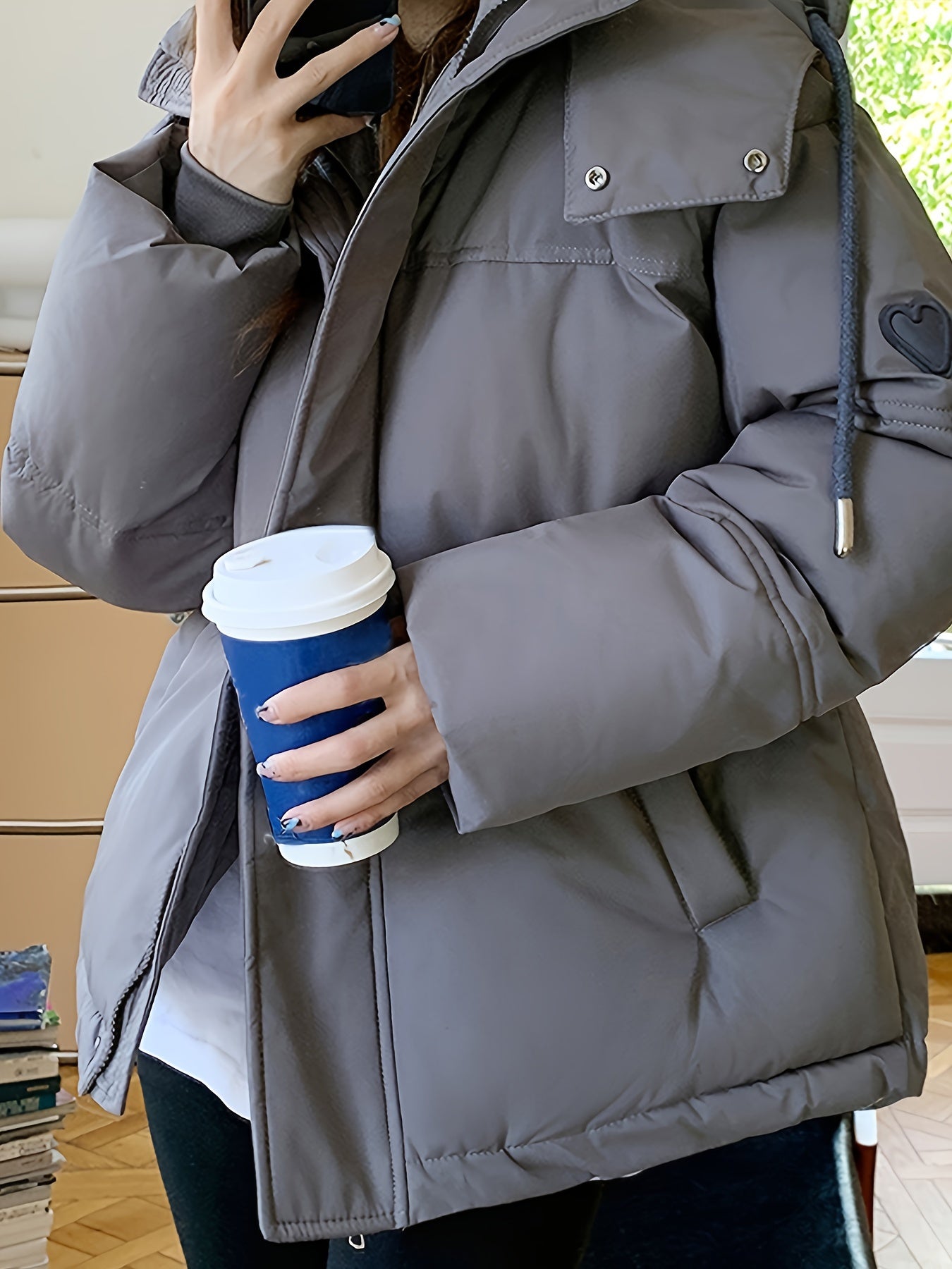 vlovelaw Solid Hooded Fall & Winter Coat, Casual Zip Up Long Sleeve Outerwear, Women's Clothing