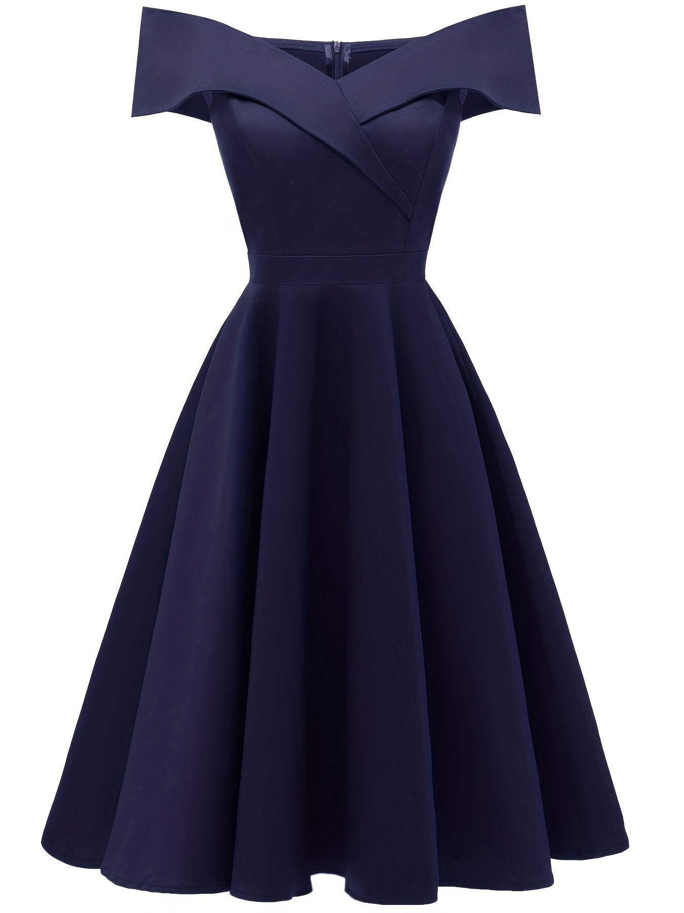 Off-shoulder Foldover Dress, Elegant Solid Color Flare Dress, Women's Clothing
