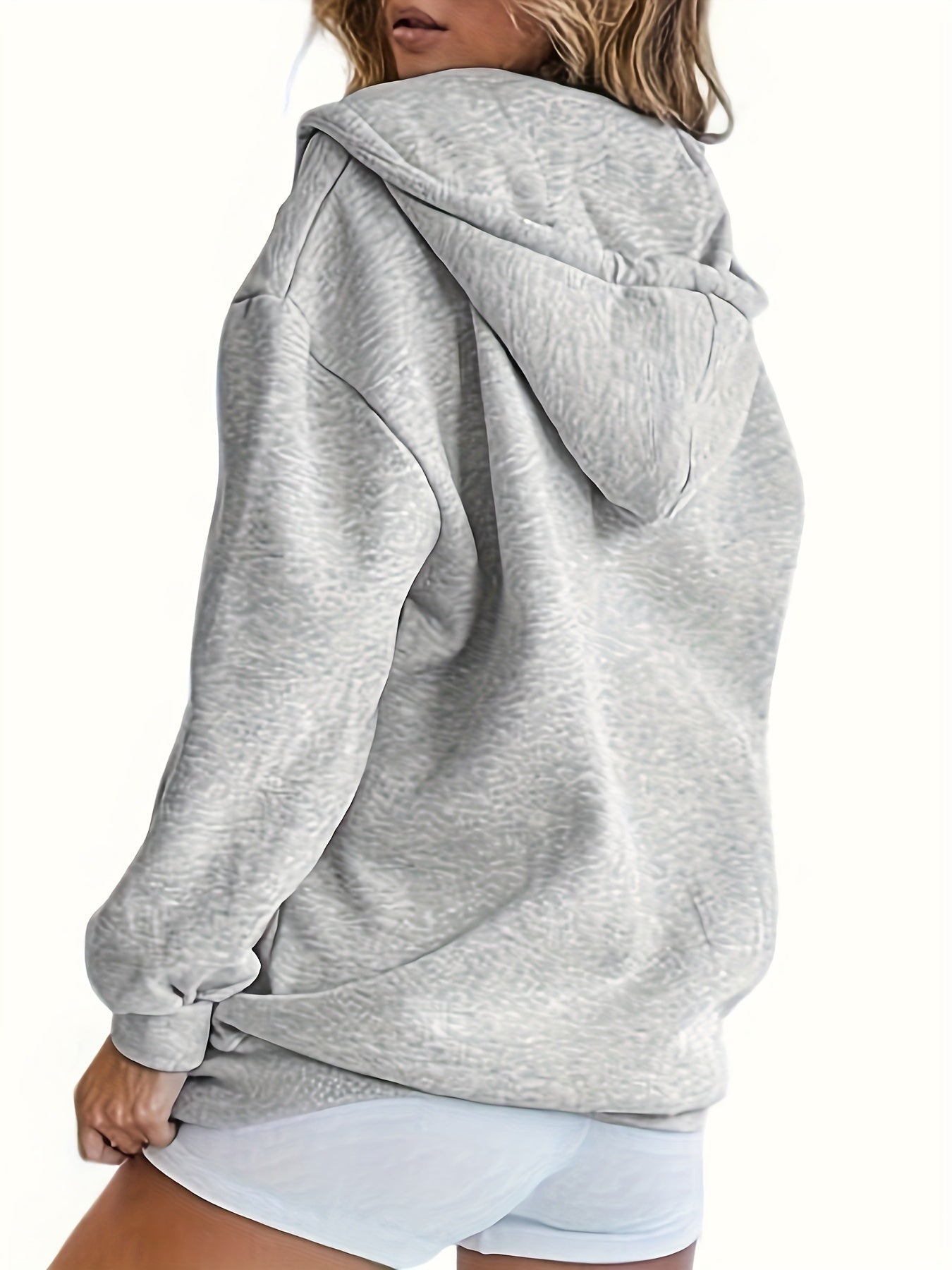vlovelaw Solid Zip Up Pocket Hoodie, Casual Long Sleeve Drawstring Hoodies Sweatshirt, Women's Clothing