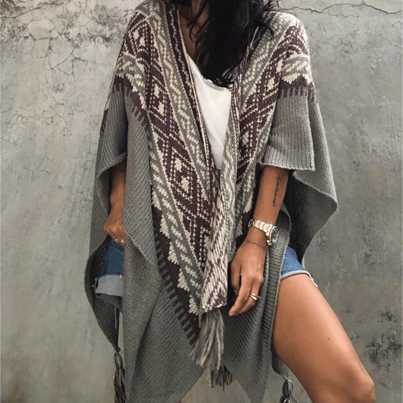 vlovelaw Bohemia Elegant Stretch Shawl Multi-color Striped Knitted Tassel Shawl Casual Warm Travel Outwear Wrap