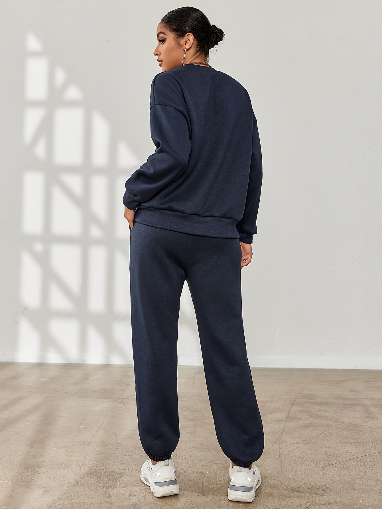 Casual Workout Two-piece Set, Letter Print Long Sleeve Sweatshirt & Solid Jogger Pants Outfits, Women's Clothing