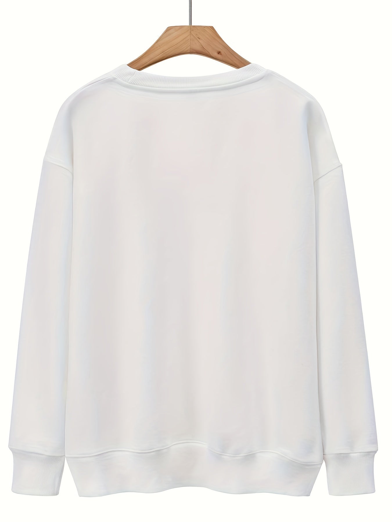 vlovelaw Plus Size Halloween Sweatshirt, Women's Plus Cartoon Pumpkin & Letter Print Long Sleeve Round Neck Slight Stretch Sweatshirt