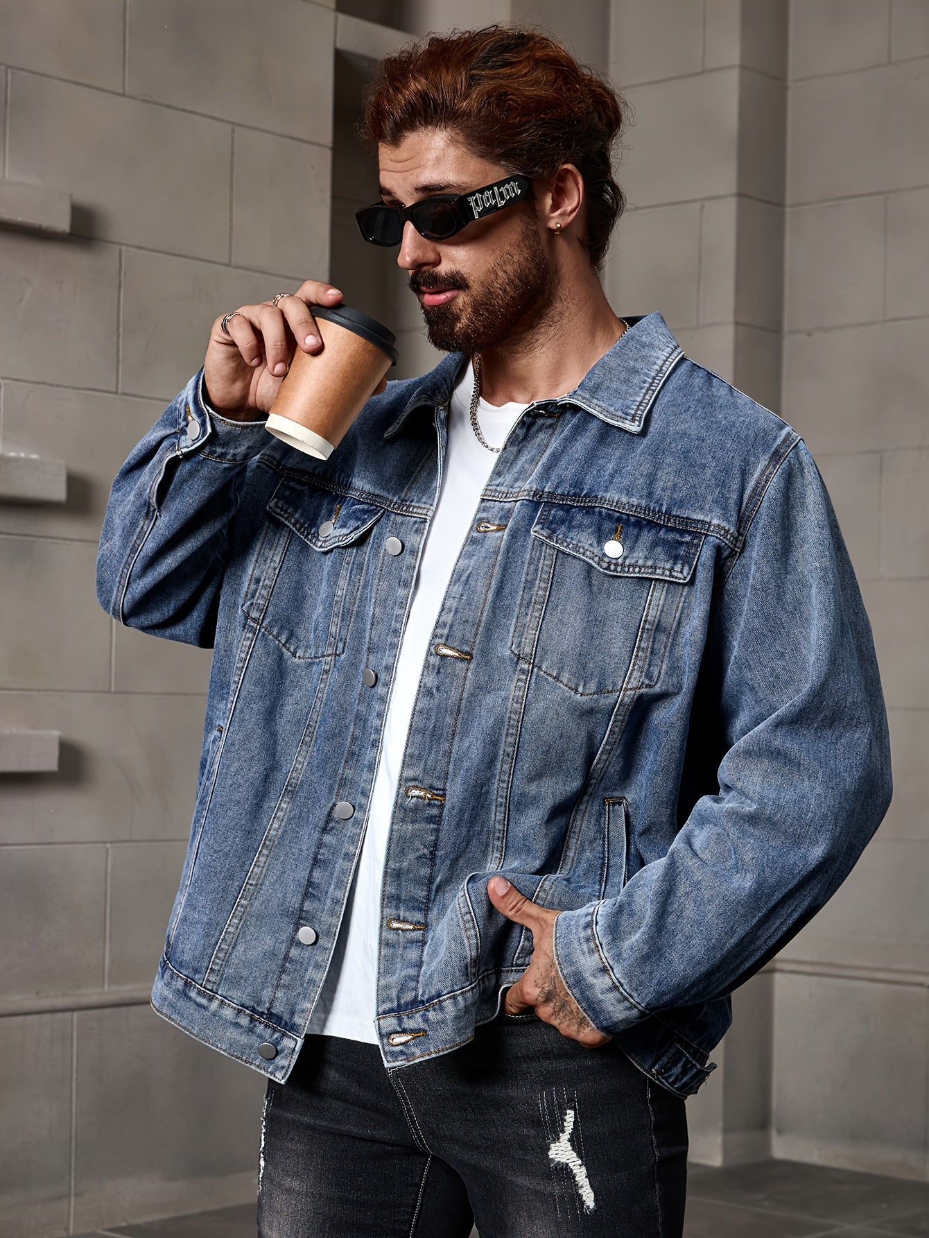 Plus Size Men's Cotton Denim Jacket - Soft, Breathable, Casual, Relaxed Fit, Daily Wear, Comfortable, Versatile, and Stylish Outerwear