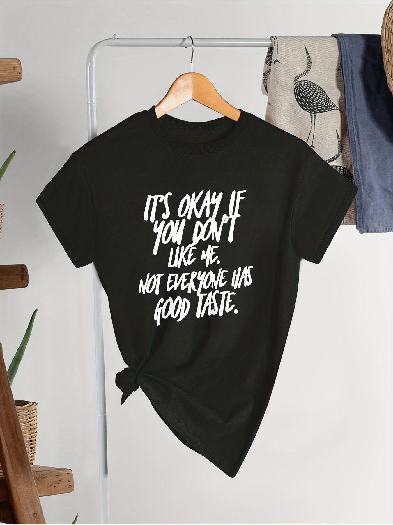 Plus Size Slogan Print Short Sleeve T-shirt, Women's Plus Slight Stretch Round Neck Casual T-shirt