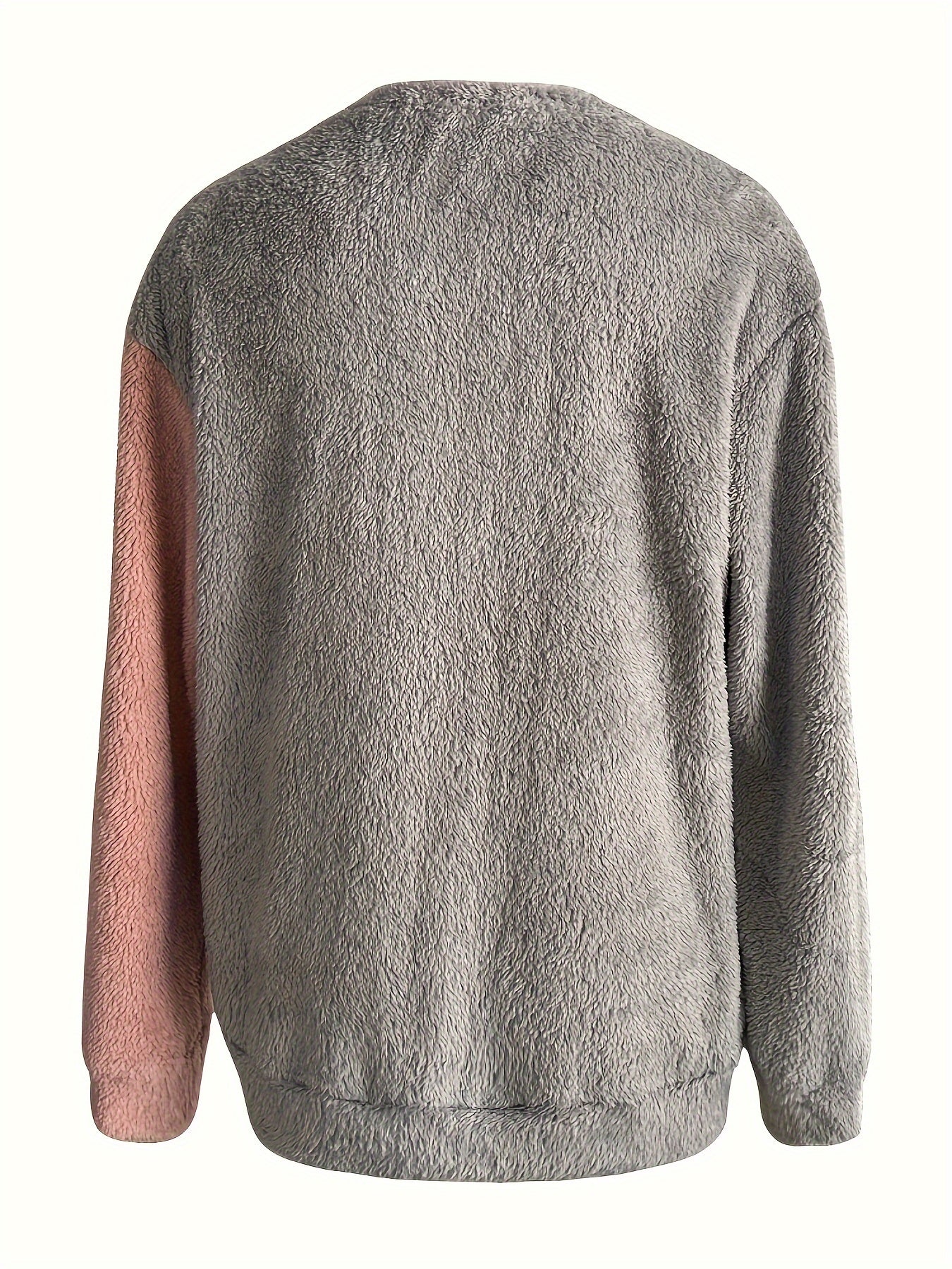 vlovelaw Contrast Color Casual Pullover Sweatshirt, Long Sleeves Crew Neck Fluffy Sweatshirt, Women's Activewear