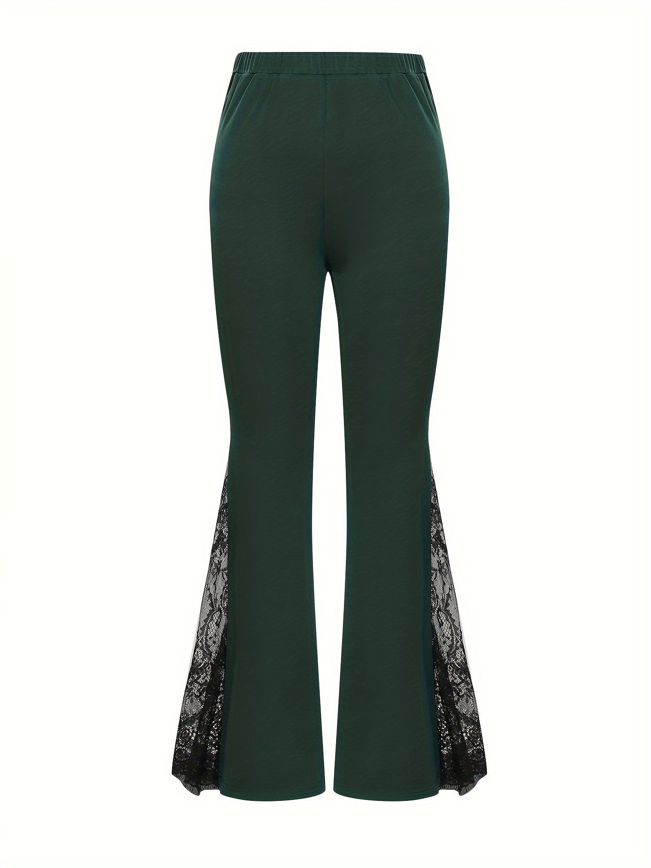 vlovelaw Contrast Lace High Waist Pants, Casual Flare Leg Pants, Women's Clothing