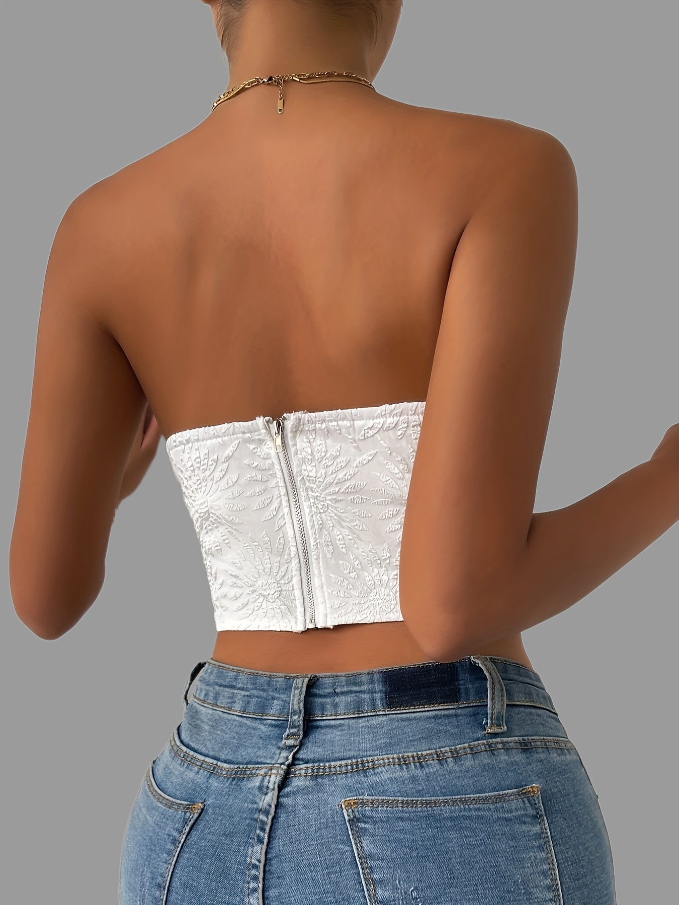vlovelaw Floral Pattern Solid Tube Top, Casual Off Shoulder Hanky Hem Tube Top, Women's Clothing