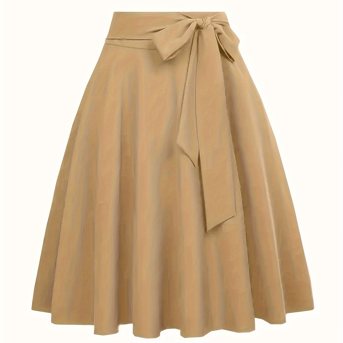 Plus Size Casual Skirt, Women's Plus Solid Knot Front High Rise A-line Midi Skirt