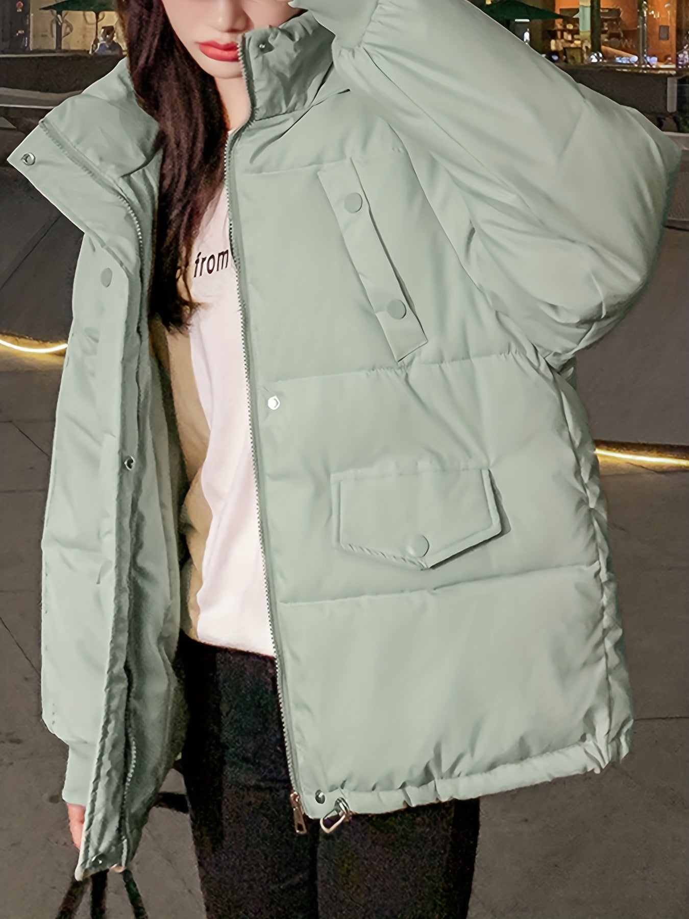 vlovelaw  Women's Short Winter Pockets Hooded, Windproof Down Jacket, Oversized Cotton Pad Coat