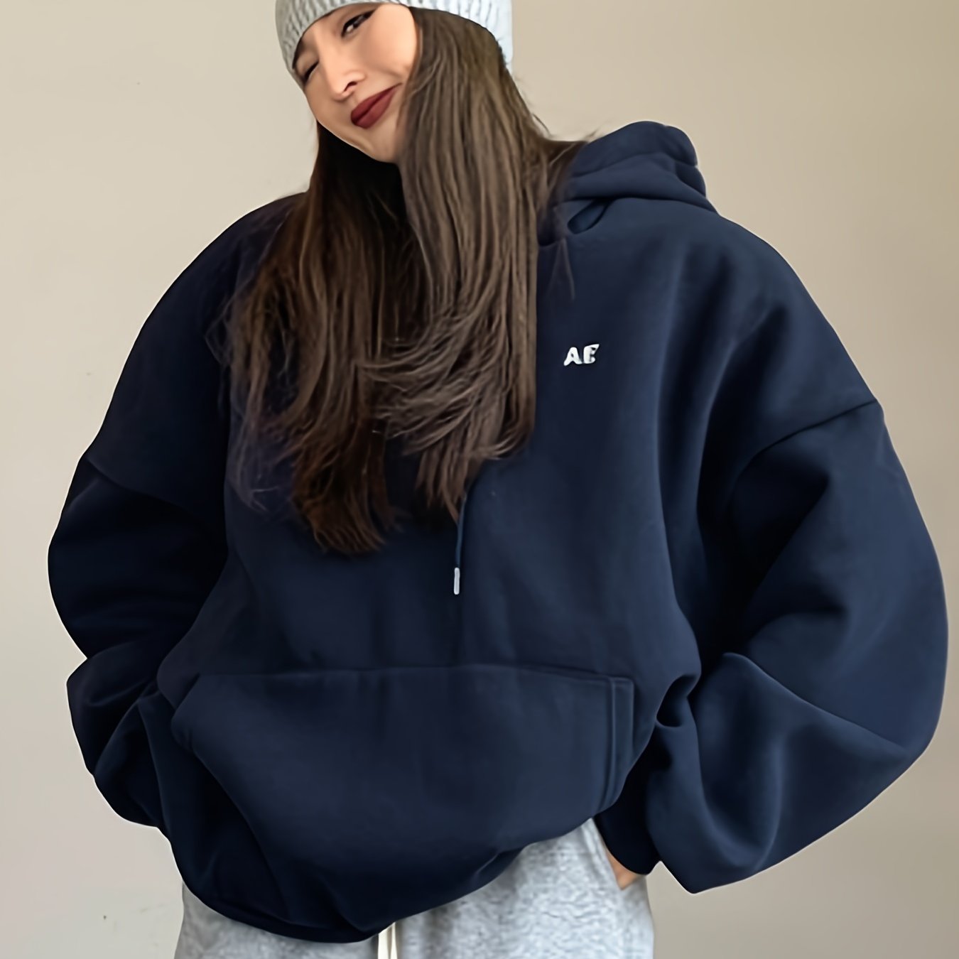 vlovelaw Letter Print Drawstring Hoodie, Casual Long Sleeve Kangaroo Pocket Hoodie Sweatshirt, Women's Clothing