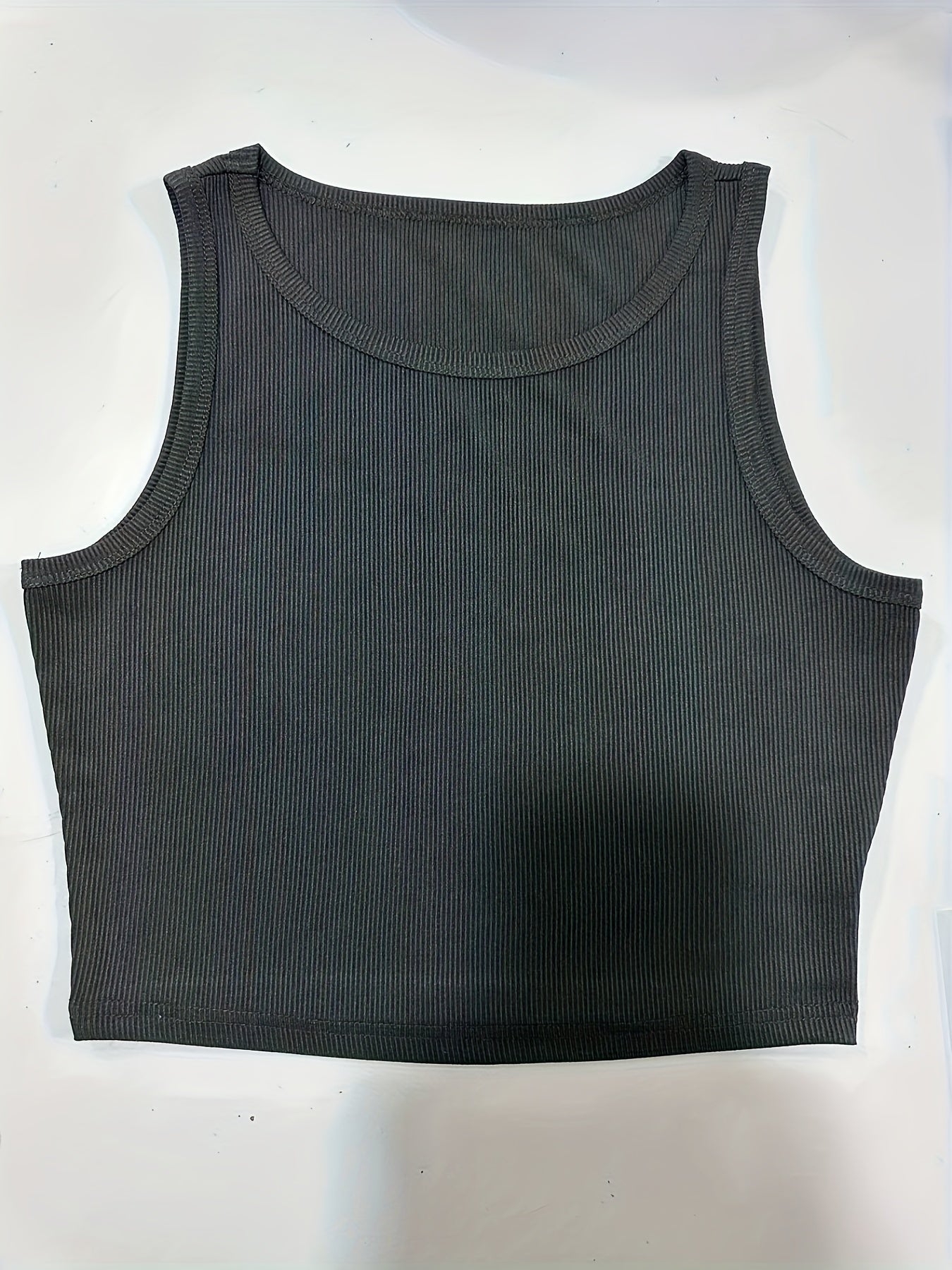 vlovelaw Solid Color Casual Skirt Set, Crew Neck Sleeveless Crop Top & Split Thigh Bodycon Skirt Outfits, Women's Clothing