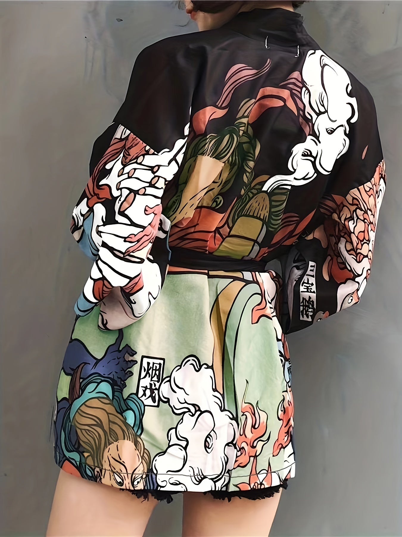vlovelaw Allover Print Open Front Kimono, Bell Sleeve Cover Up Kimono For Spring & Summer, Women's Clothing