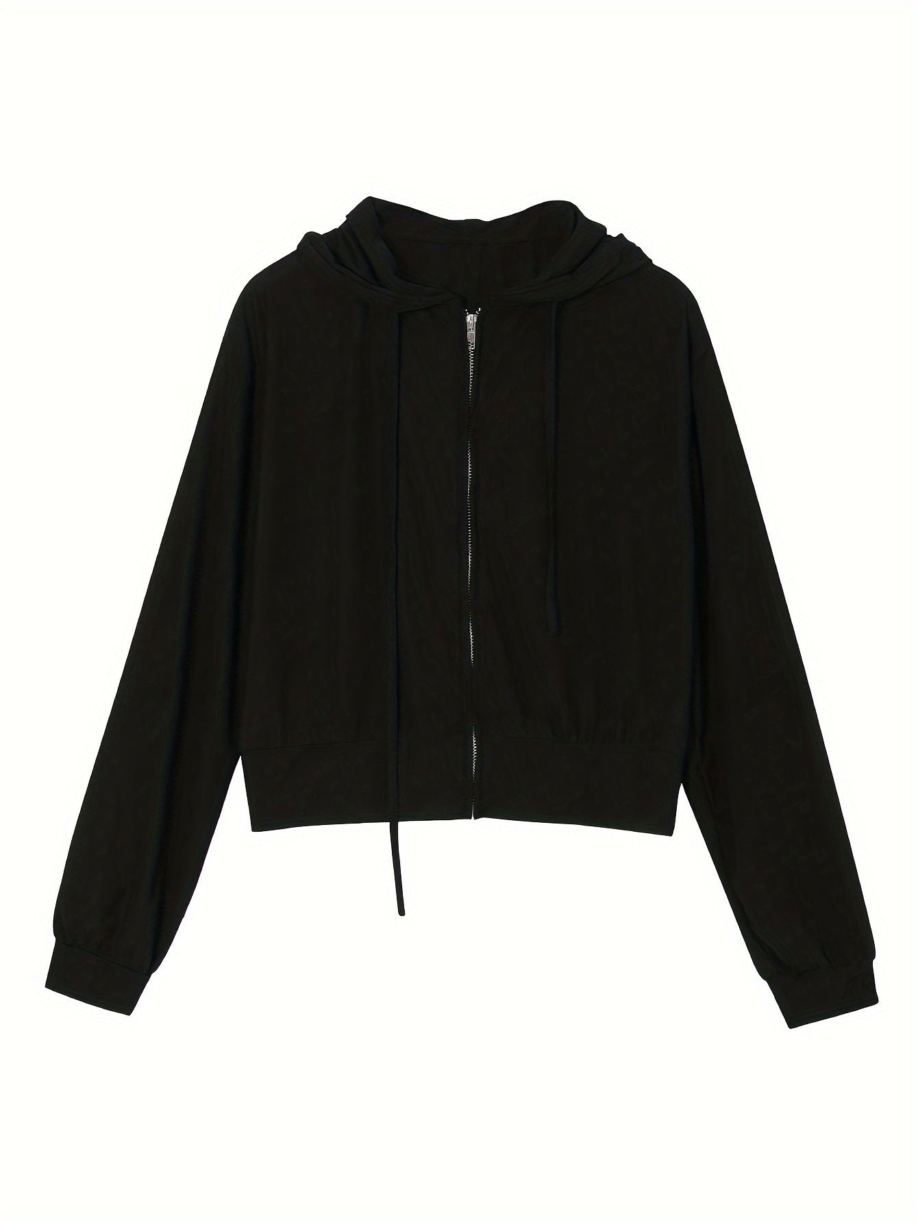 vlovelaw Solid Color Zipper Front Hoodie, Loose Long Sleeve Drawstring Hooded Sweatshirt, Women's Clothing