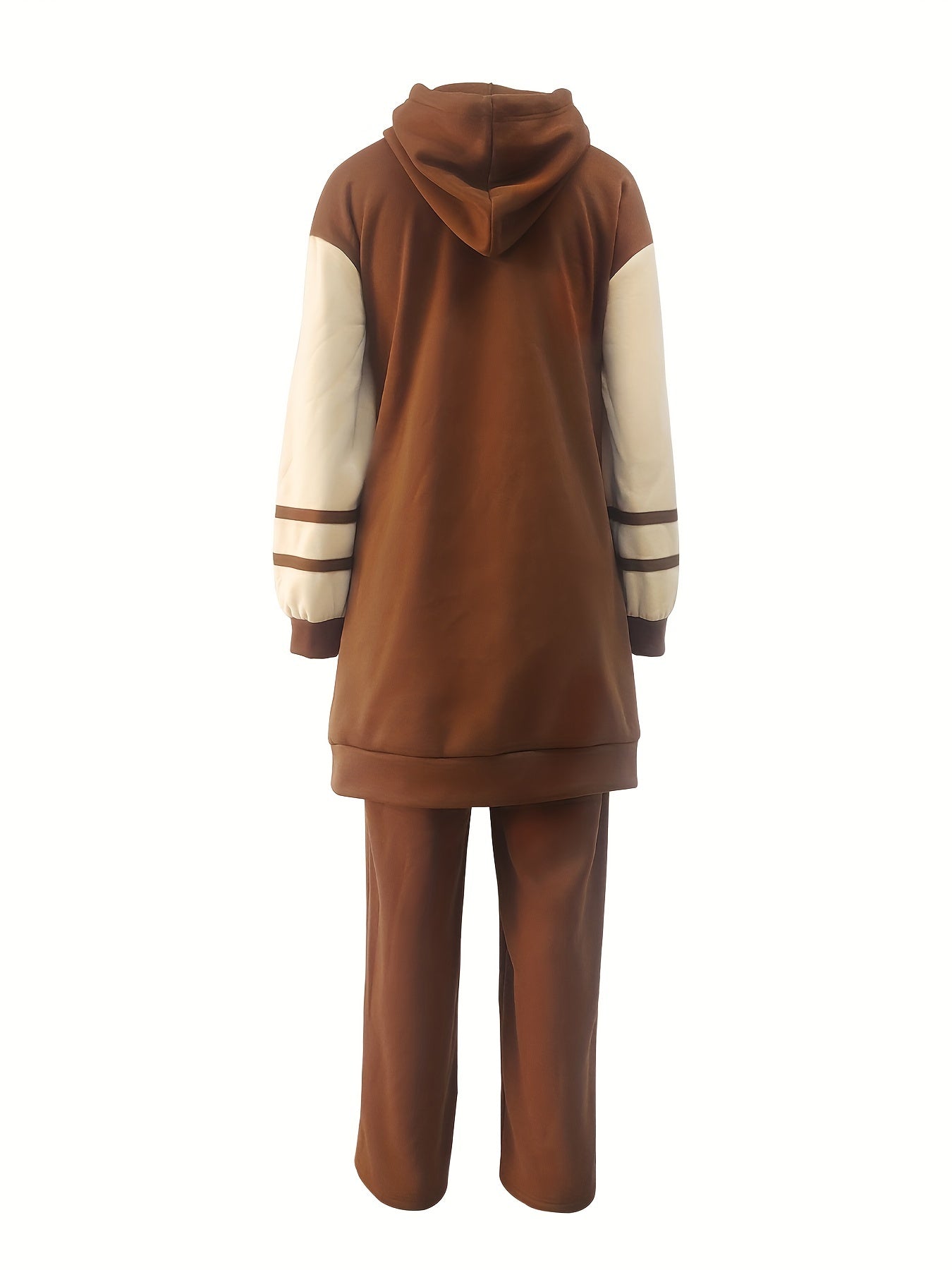 vlovelaw Casual Two-piece Set, Color Block Long Drawstring Hoodie & Pants Outfits, Women's Clothing
