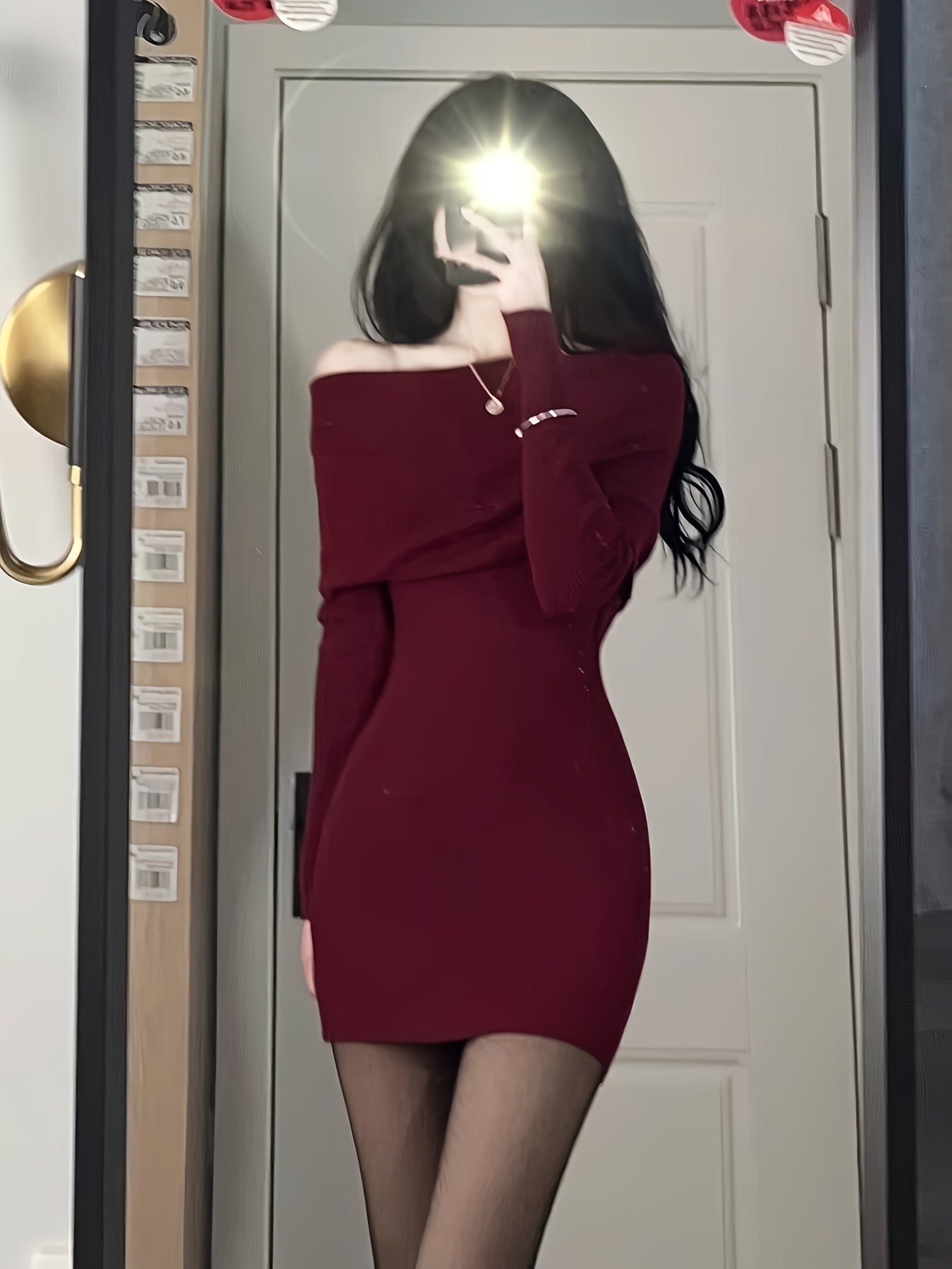 vlovelaw Solid Off Shoulder Dress, Elegant Long Sleeve Bodycon Dress For Fall & Winter, Women's Clothing