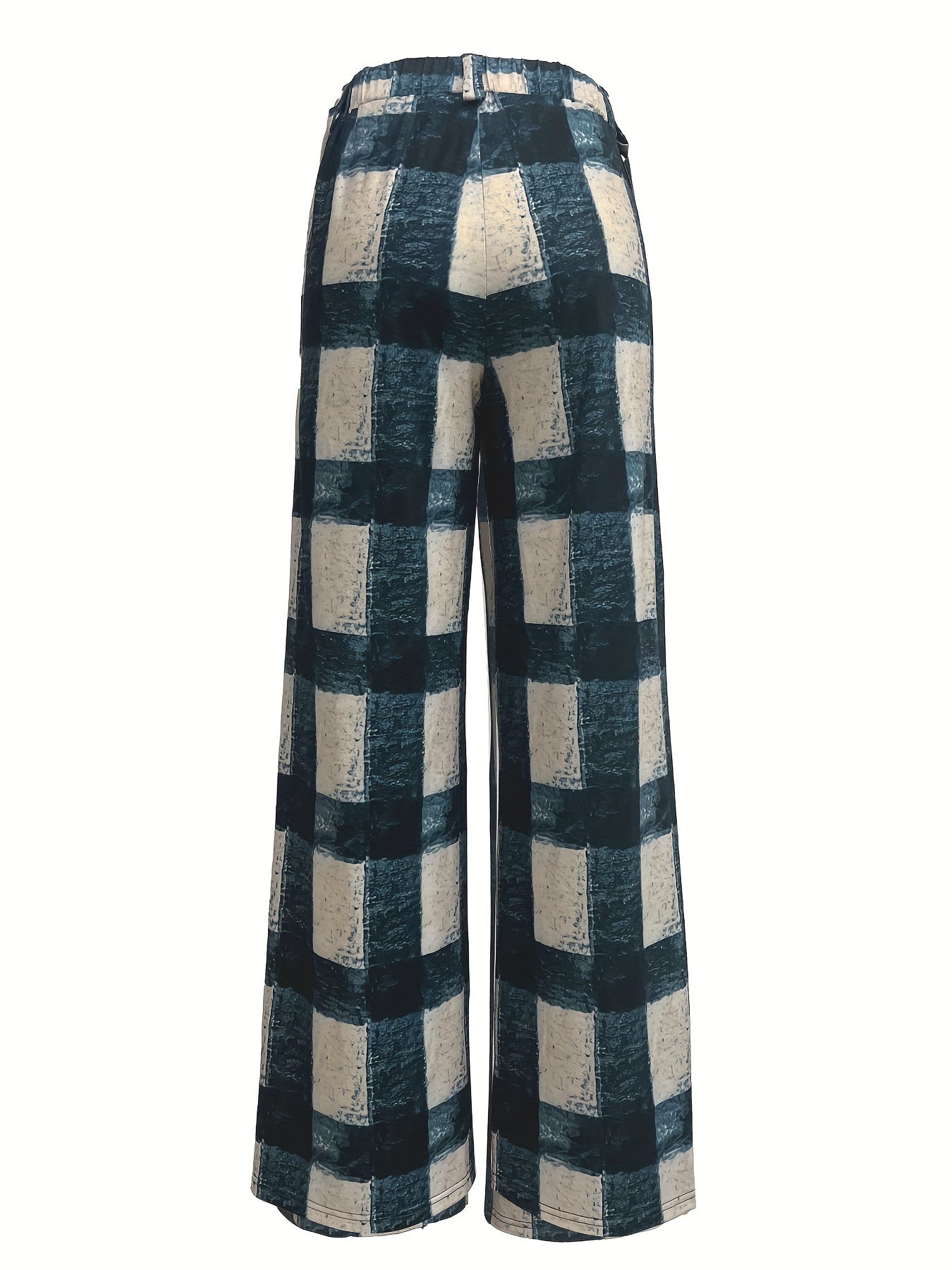 Plaid High Waist Wide Leg Pants, Casual Pants For Spring & Fall, Women's Clothing