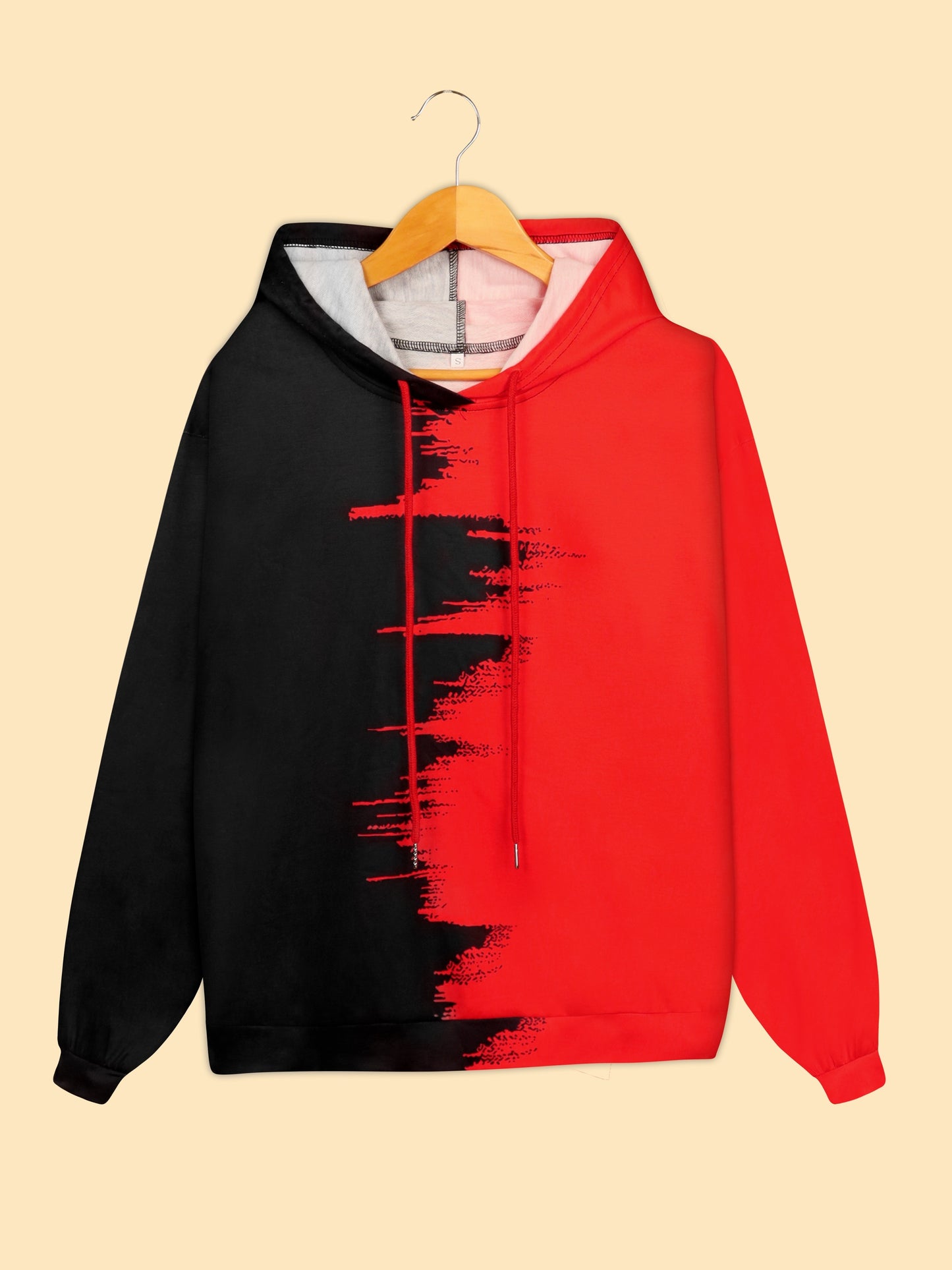 Two Tone Print Casual Sports Hooded Sweatshirts, Color Block Drawstring Hoodie, Women's Sporty Sweatshirts