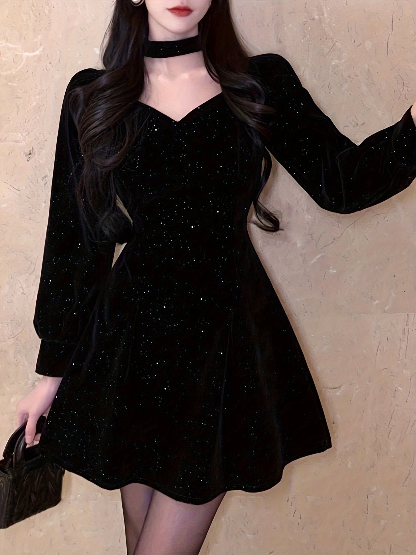 vlovelaw Bow Decor Cut Out Dress, Chic Long Sleeve A-line Dress, Women's Clothing