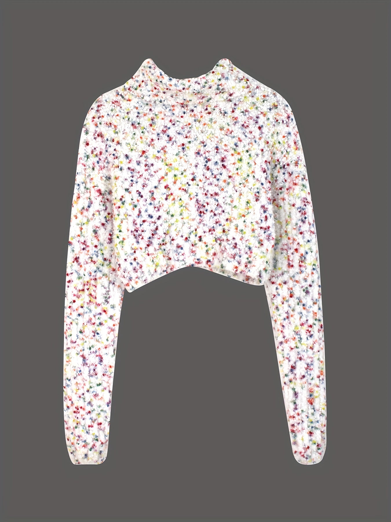 vlovelaw Colorful Dot Turtle Neck Pullover Sweater, Casual Long Sleeve Crop Sweater, Women's Clothing