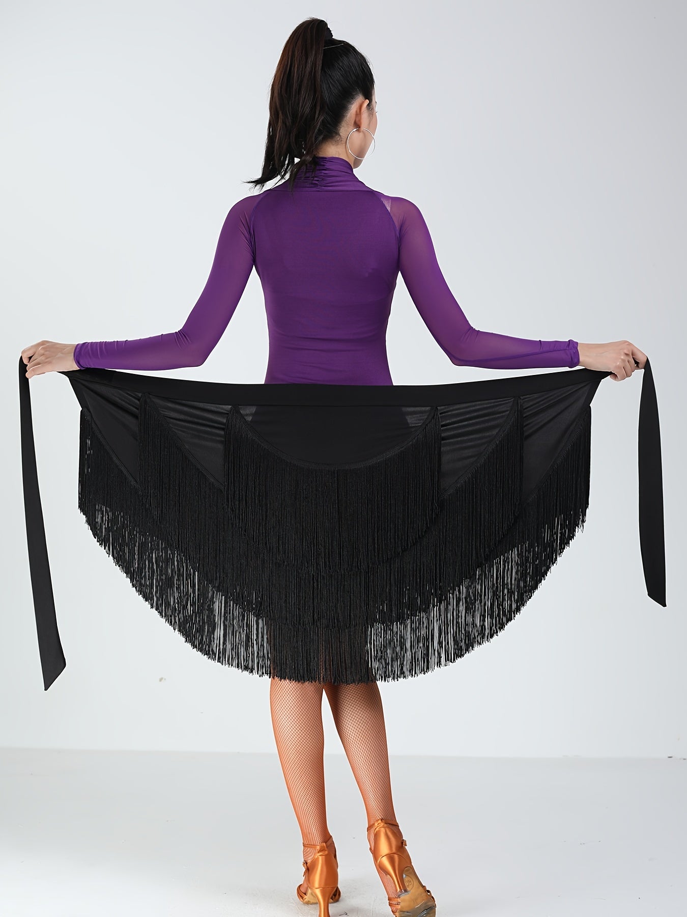 Black Tassel Trim Hip Wrap Short Skirt, Fashion High Waist Knot Latin Tango Dance Ballroom Skirts, Women's Dance Skirt