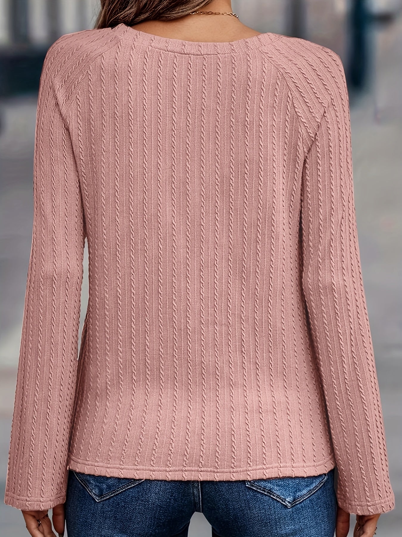 vlovelaw Twist Textured Crew Neck T-Shirt, Casual Long Sleeve Top For Spring & Fall, Women's Clothing