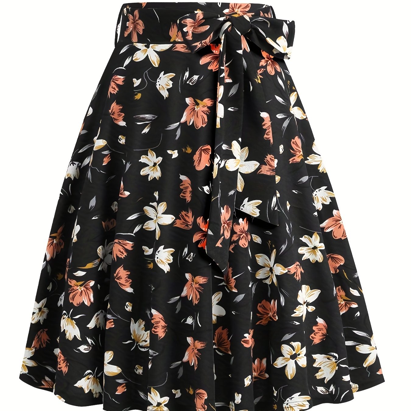 vlovelaw Polka Dot Print Pleated Skirts, Vintage Bow Flare Skirts For Spring & Summer, Women's Clothing