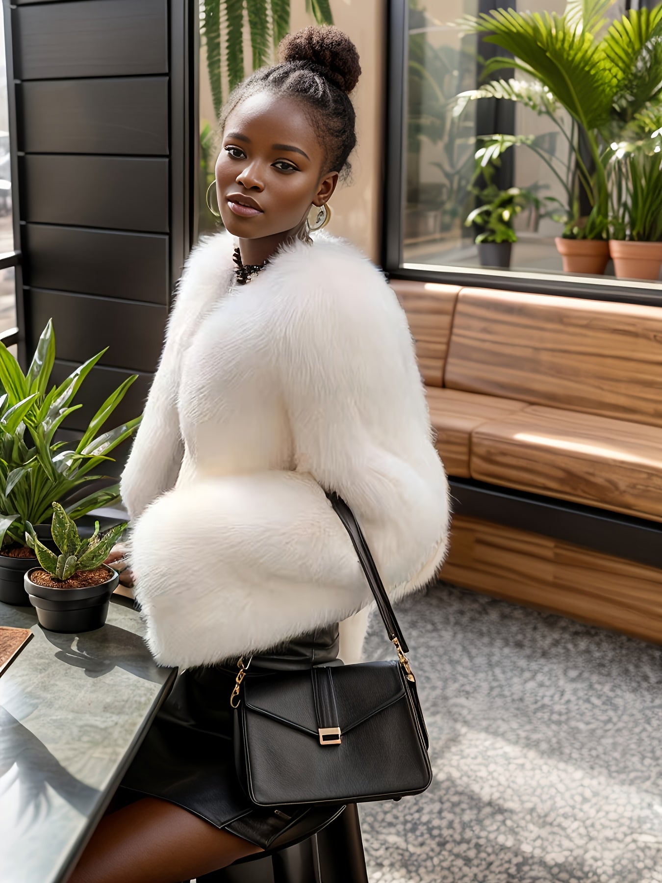 vlovelaw Solid Open Front Teddy Coat, Elegant Faux Fur Thermal Winter Outwear, Women's Clothing