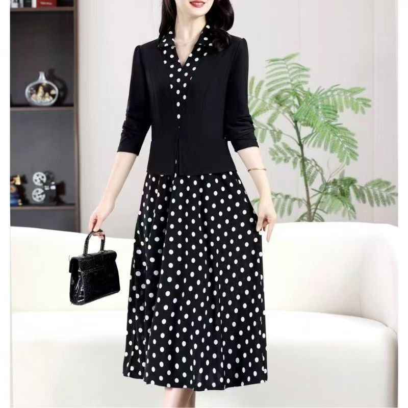 vlovelaw Polka Dot Print Button Front Dress, Casual Long Sleeve Dress For Office & Work, Women's Clothing
